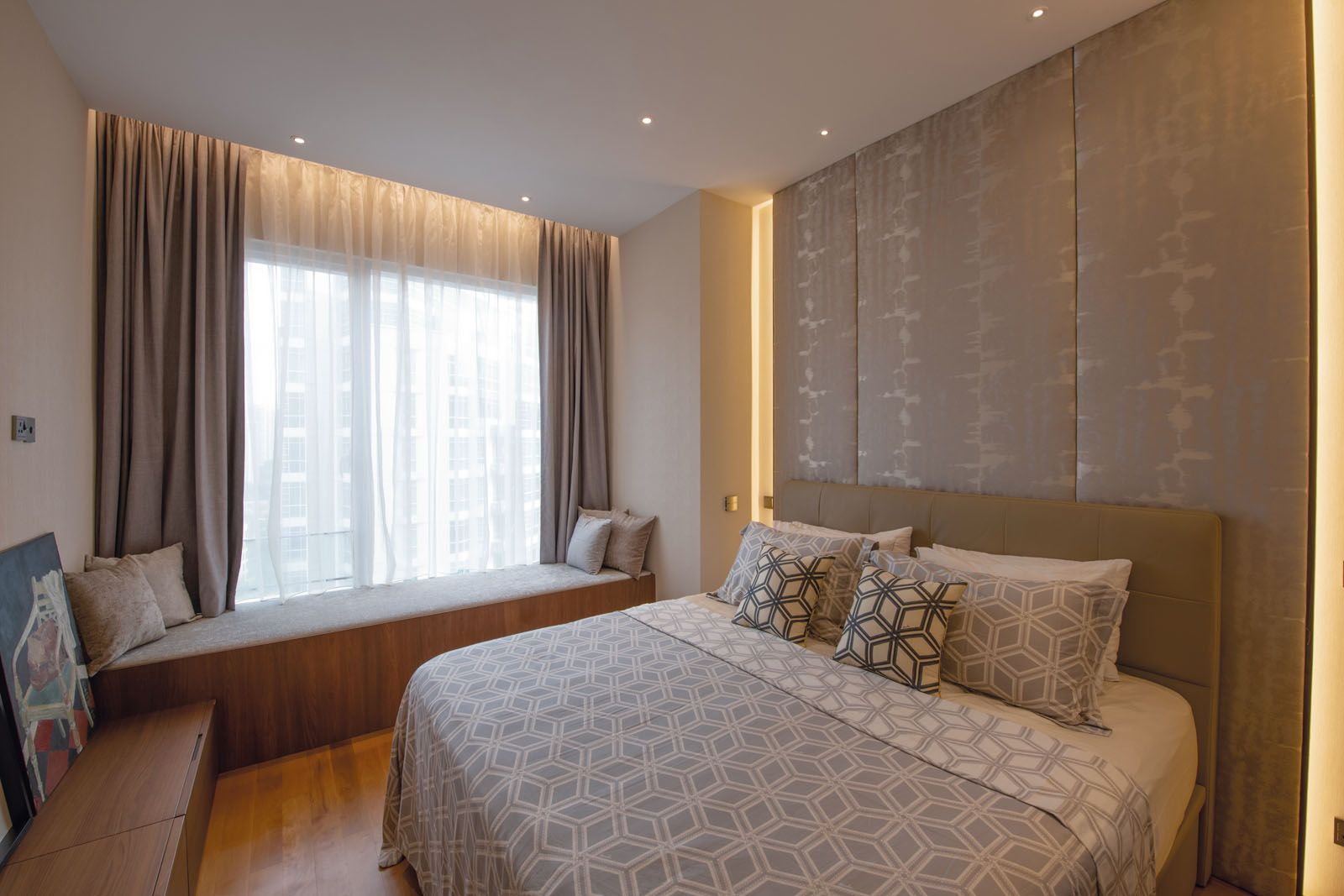 The master suite’s earthy palette adds to its calming mood