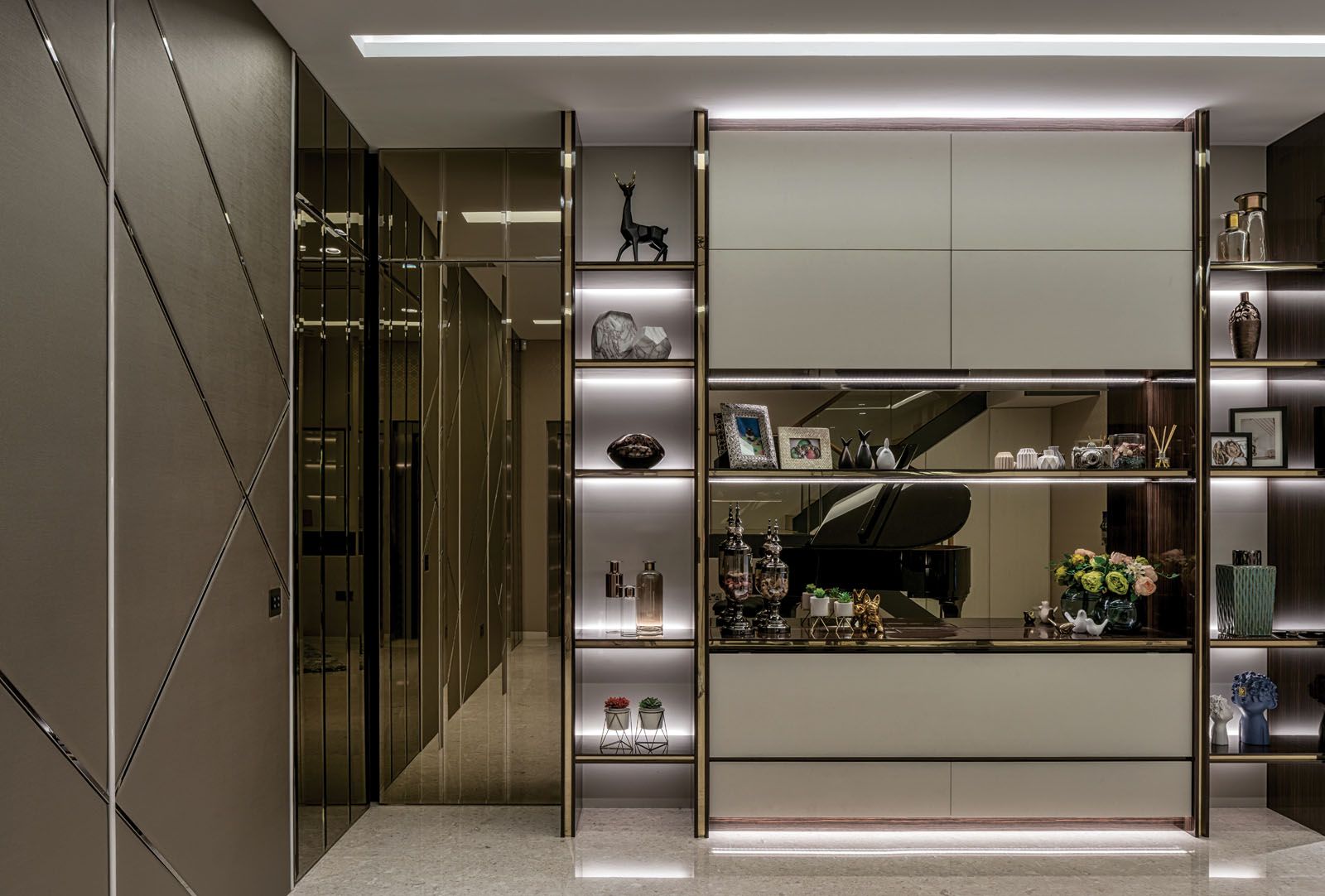 Gilding trimmings and mirrored finishes create a glamorous setting
