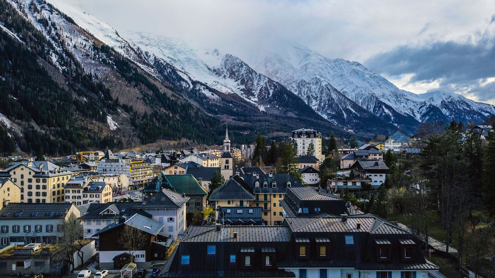 The penthouse is located in a historic building that’s surrounded by majestic views of the mountains in Chamonix Mont-Blanc, France