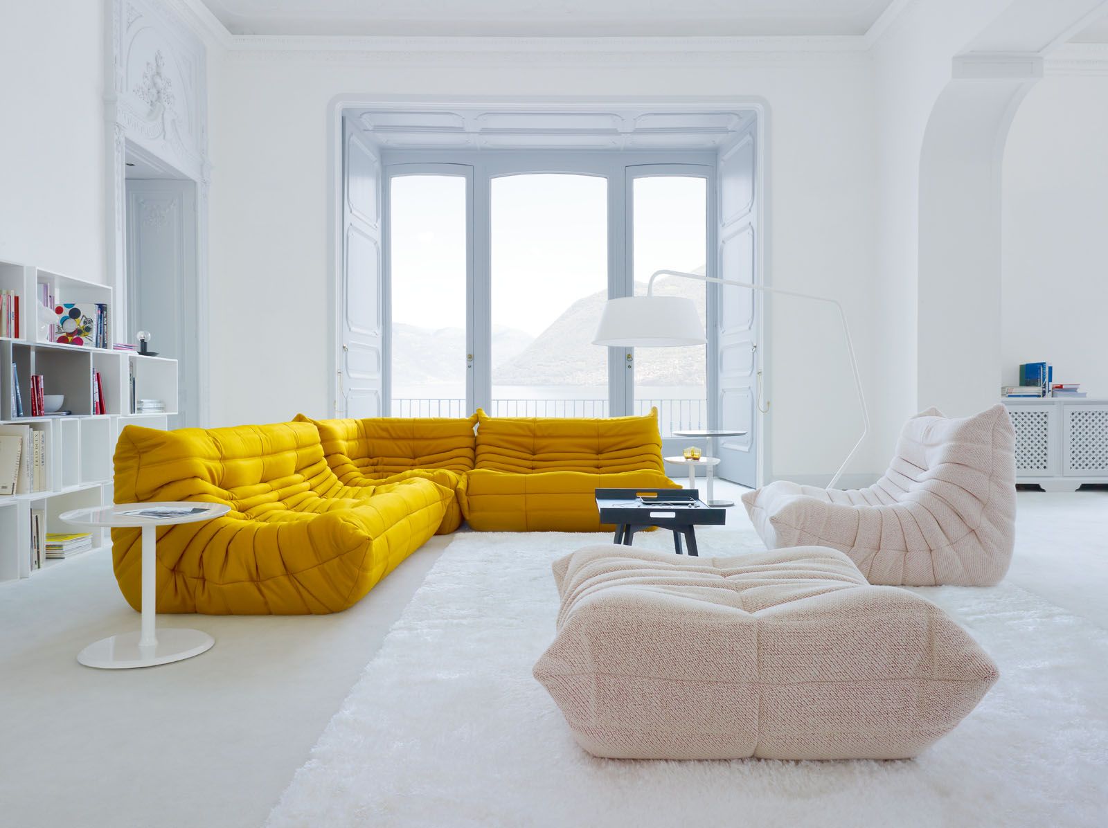 The iconic Togo sofa by Michel Ducaroy from Ligne Roset is distinguished by its curved form