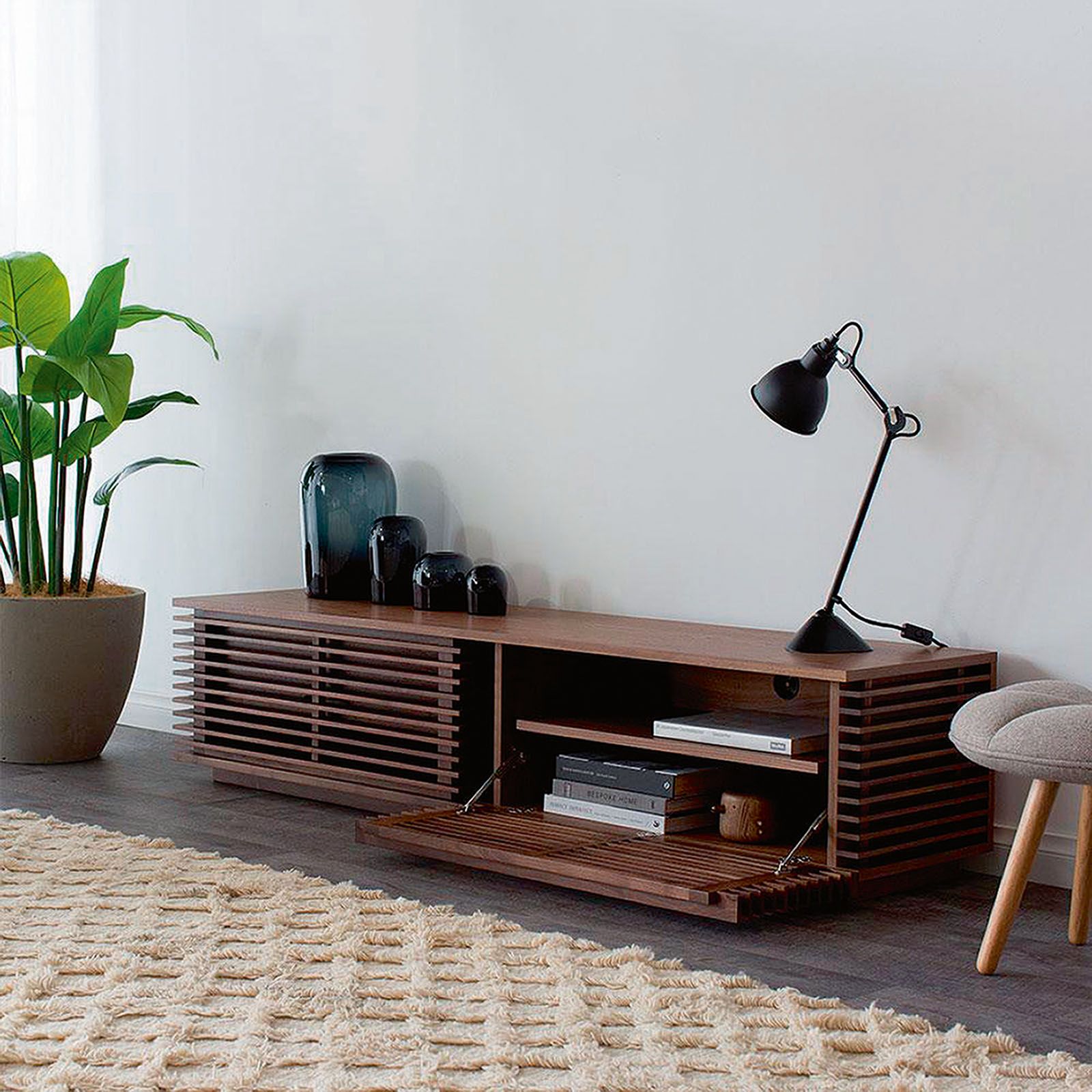 The Folks Line TV console is a homage to Asian craftsmanship