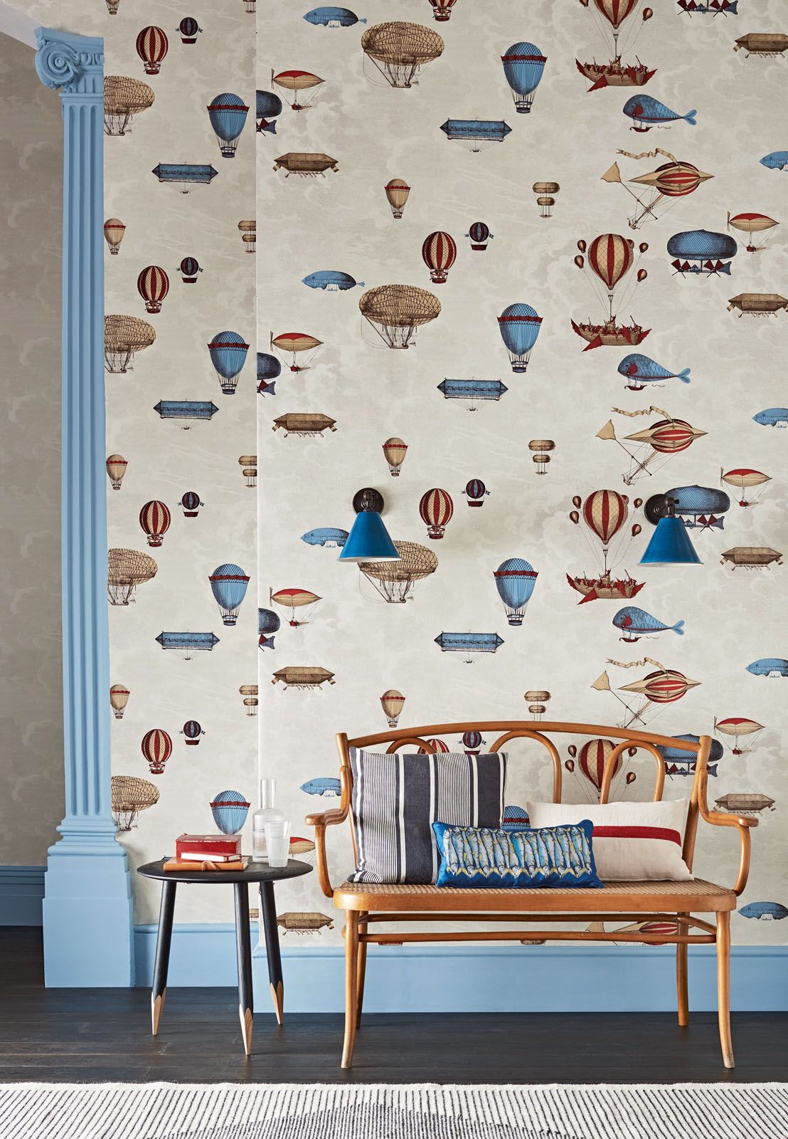 The Macchine Volanti wallpaper from Cole & Son’s Fornasetti Senza Tempo collection, from Goodrich Global
