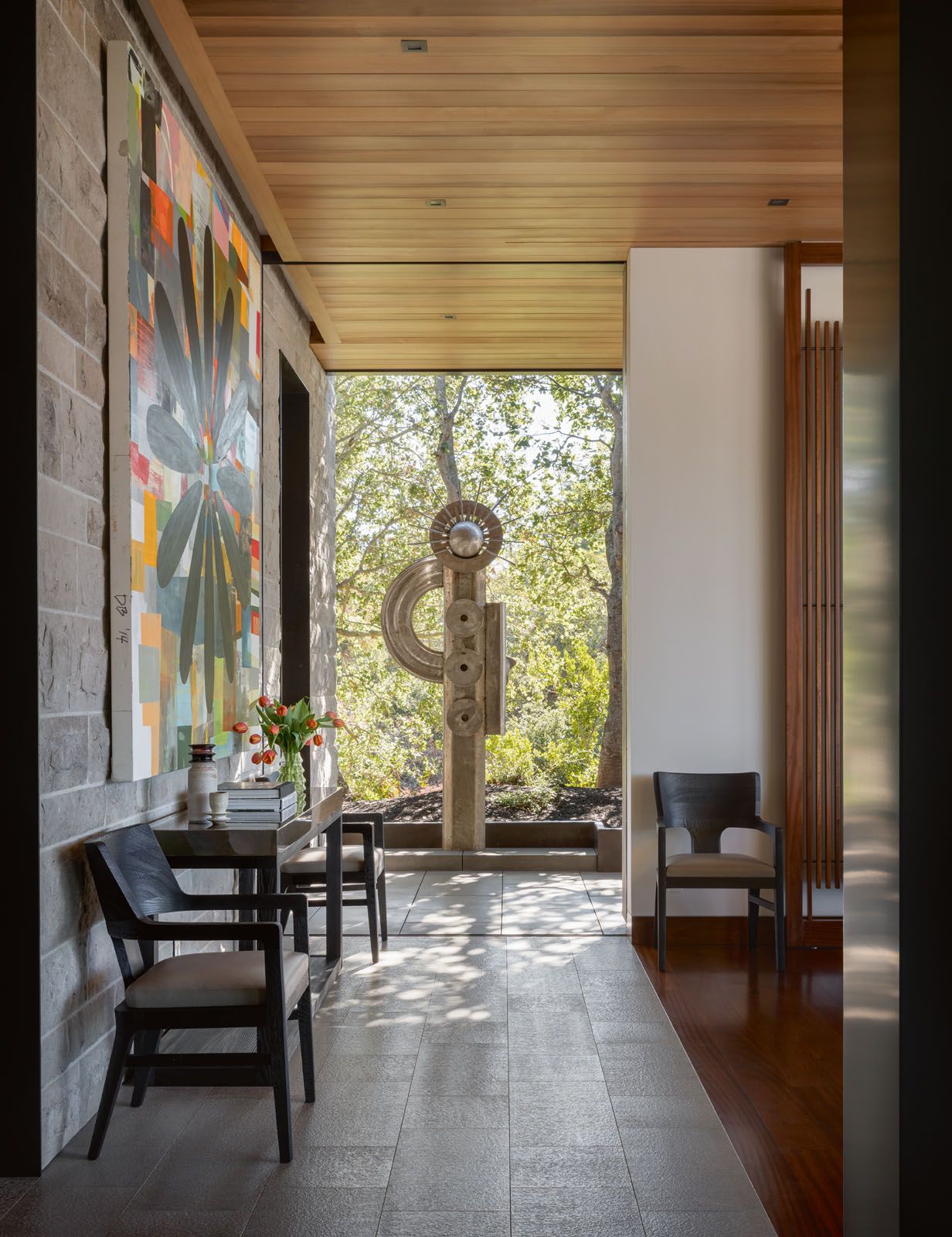 Various spaces in the house showcase the couple’s art collection