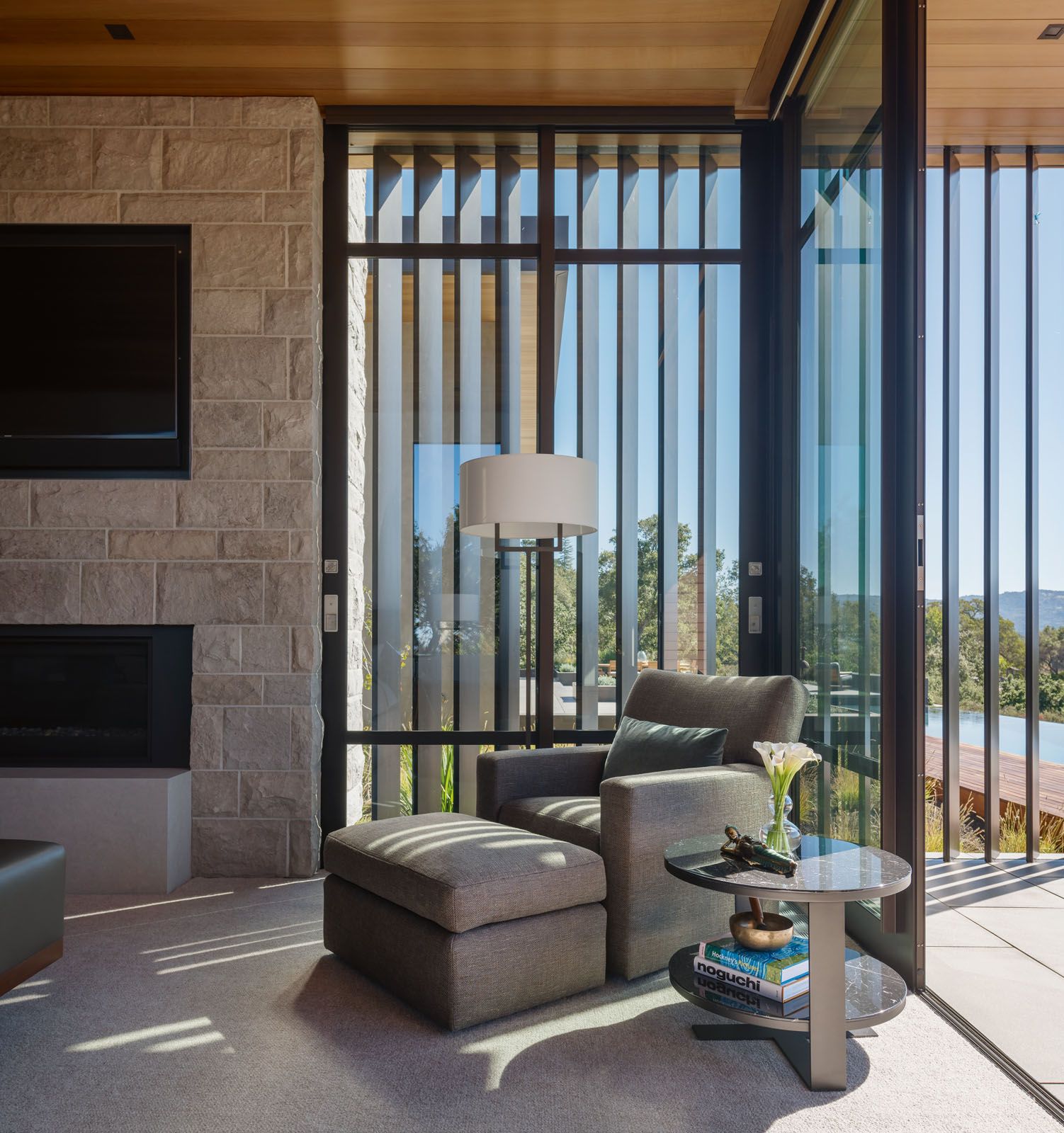 Metal screens filter out the harsh sun in the afternoon