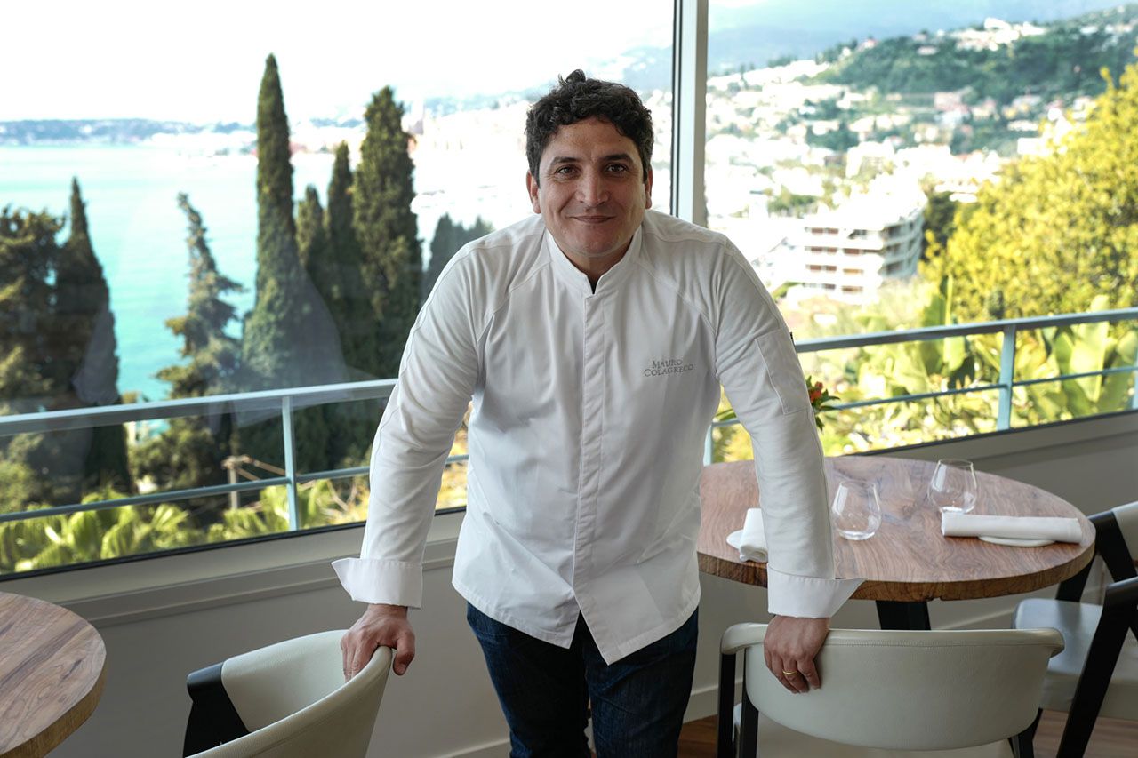 Italian-Argentinian chef Mauro Colagreco poses for a photo session in the "Mirazur" restaurant on the French riviera city of Menton on April 13, 2019. - Mauro Colagreco was awarded three Michelin stars on January 21, 2019.