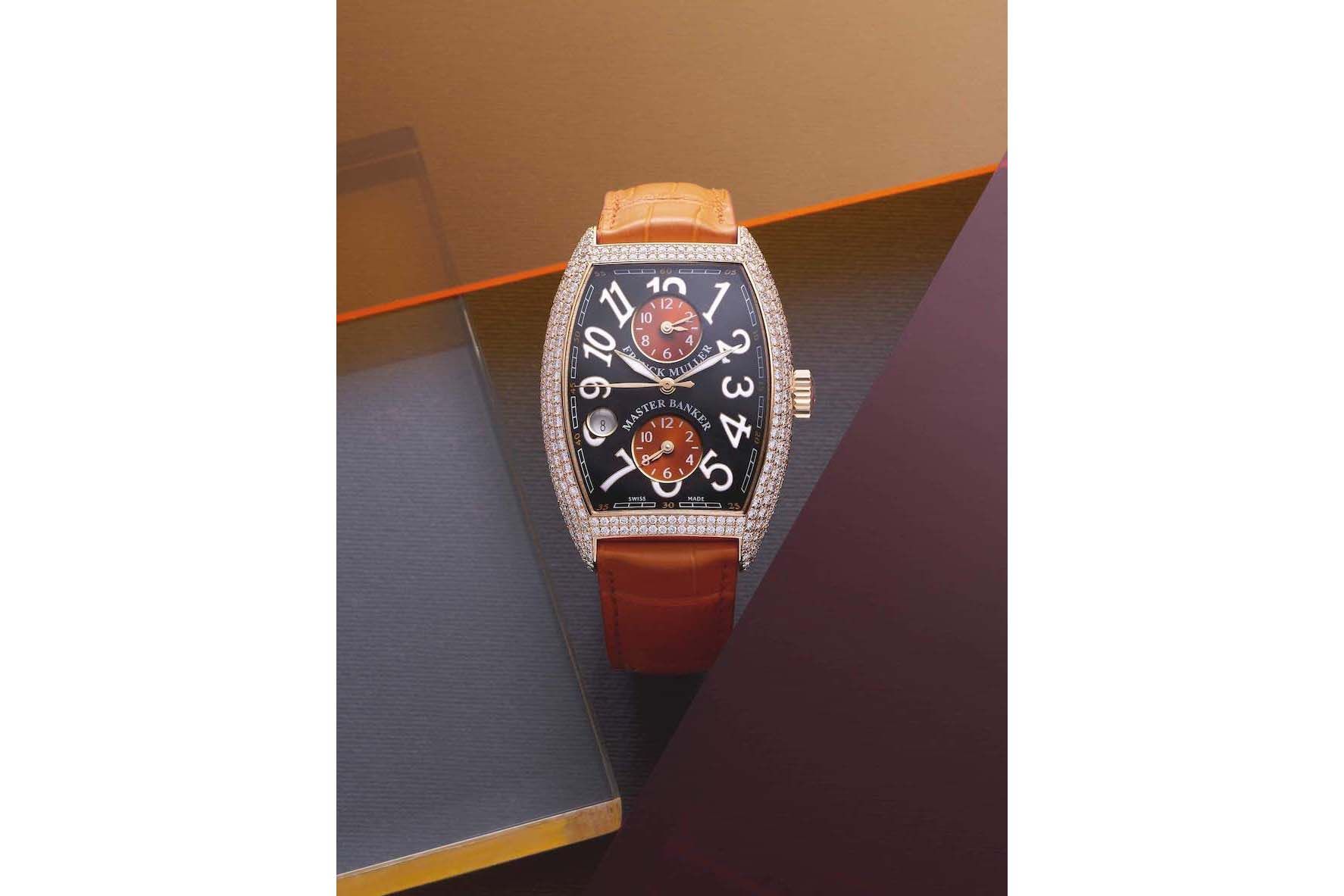 The gem-set, bright orange version of the Franck Muller Cintrée Curvex Master Banker Asia Exclusive is a Marina Bay Sands Shoppes exclusive only available at the Franck Muller boutique in the mall, from September 1 to October 31