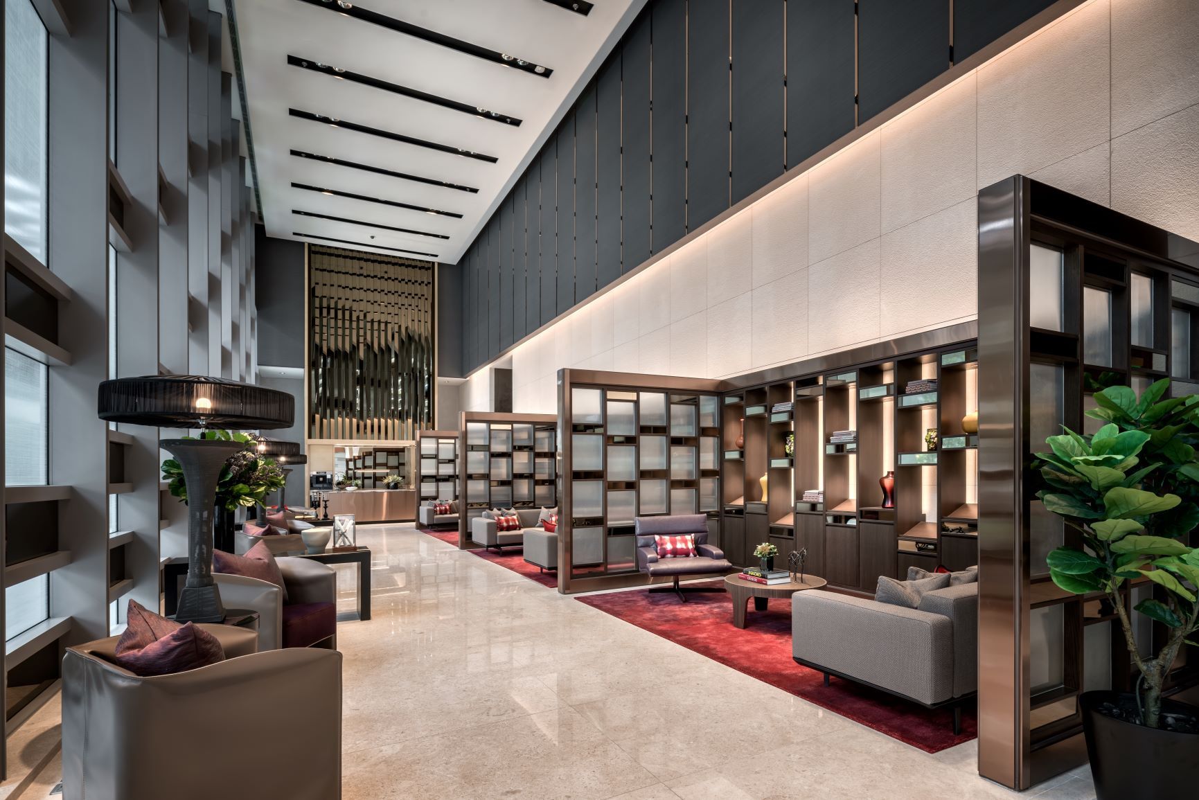 The arrival lobby of Wallich Residence, a luxury residential property in Tanjong Pagar by GuocoLand that's also housed in Singapore's tallest skyscraper