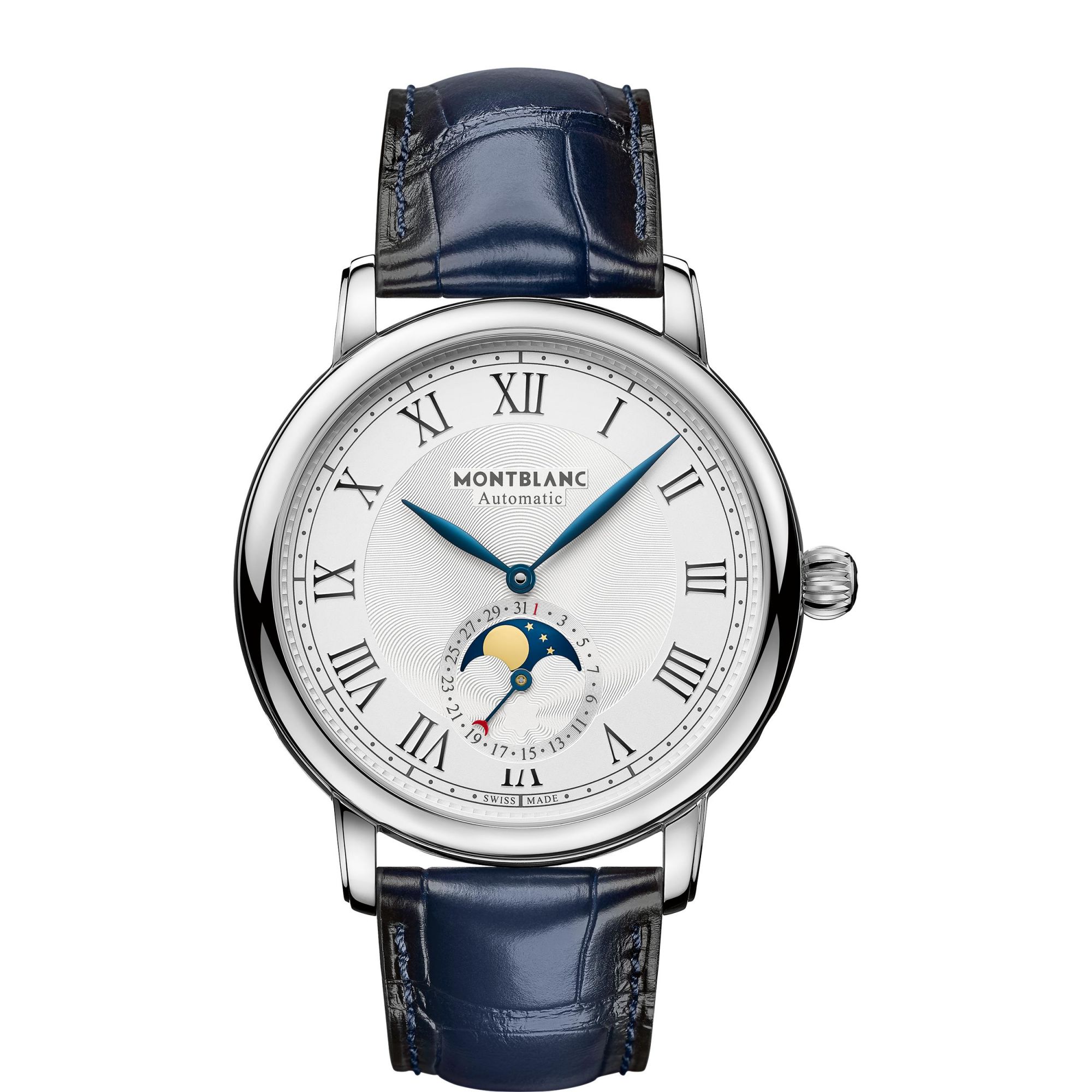 The Montblanc Star Legacy product line takes its inspiration from Minervaâs heritage and the companyâs pocket watches, made during the late 19th and early 20th centuries. The Montblanc Star Legacy Moonphase features a refined moonphase complication, appreciated by watch aficionados for its utility, technical prowess and beauty. Displayed in an aperture at 6 oâclock, the moonphase combined with the date brings elegant and refined proportions to the dial. Respecting the Montblanc Star Legacy design cod