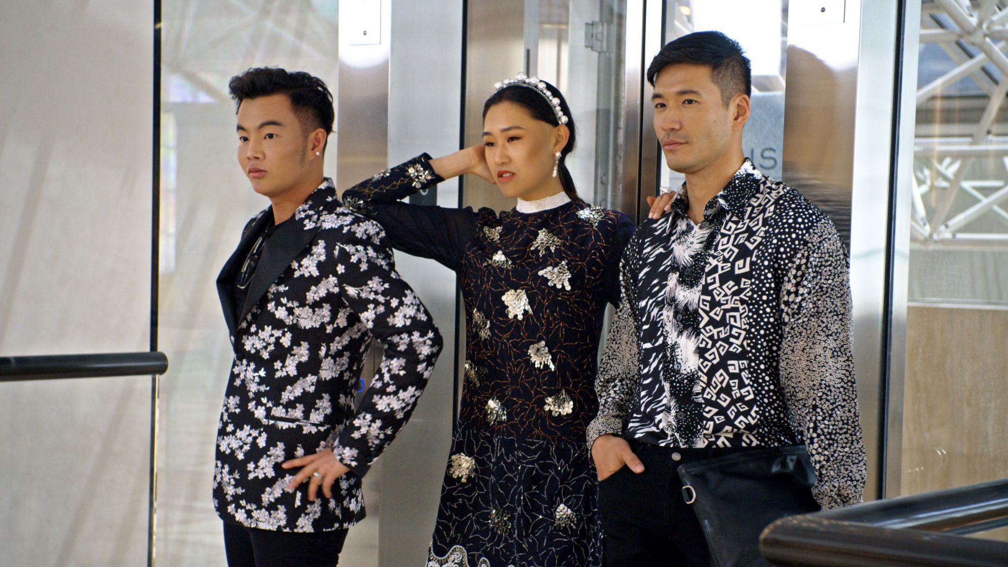 (L-R) Kane Lim, Jaime Xie and Kevin Kreider in episode 8 âWill You Marry Me?â of Bling Empire: Season 1. c. Courtesy of Netflix © 2021