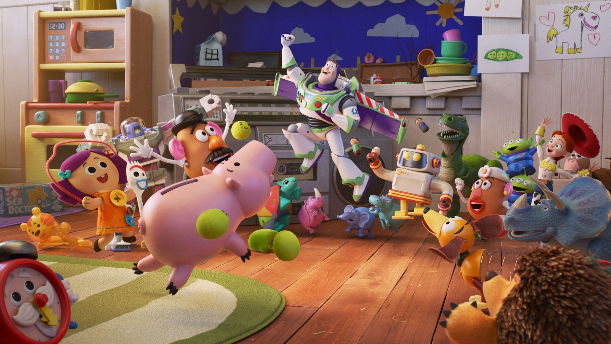 Debuting exclusively on Disney+ on Jan. 22, 2021, Pixar Animation Studiosâ âPixar Popcornâ is a collection of mini shorts featuring Pixar characters in all-new, bite-size stories, including âTo Fitness and Beyond,â featuring favorites from âToy Story 4.â © 2021 Disney/Pixar. All Rights Reserved.