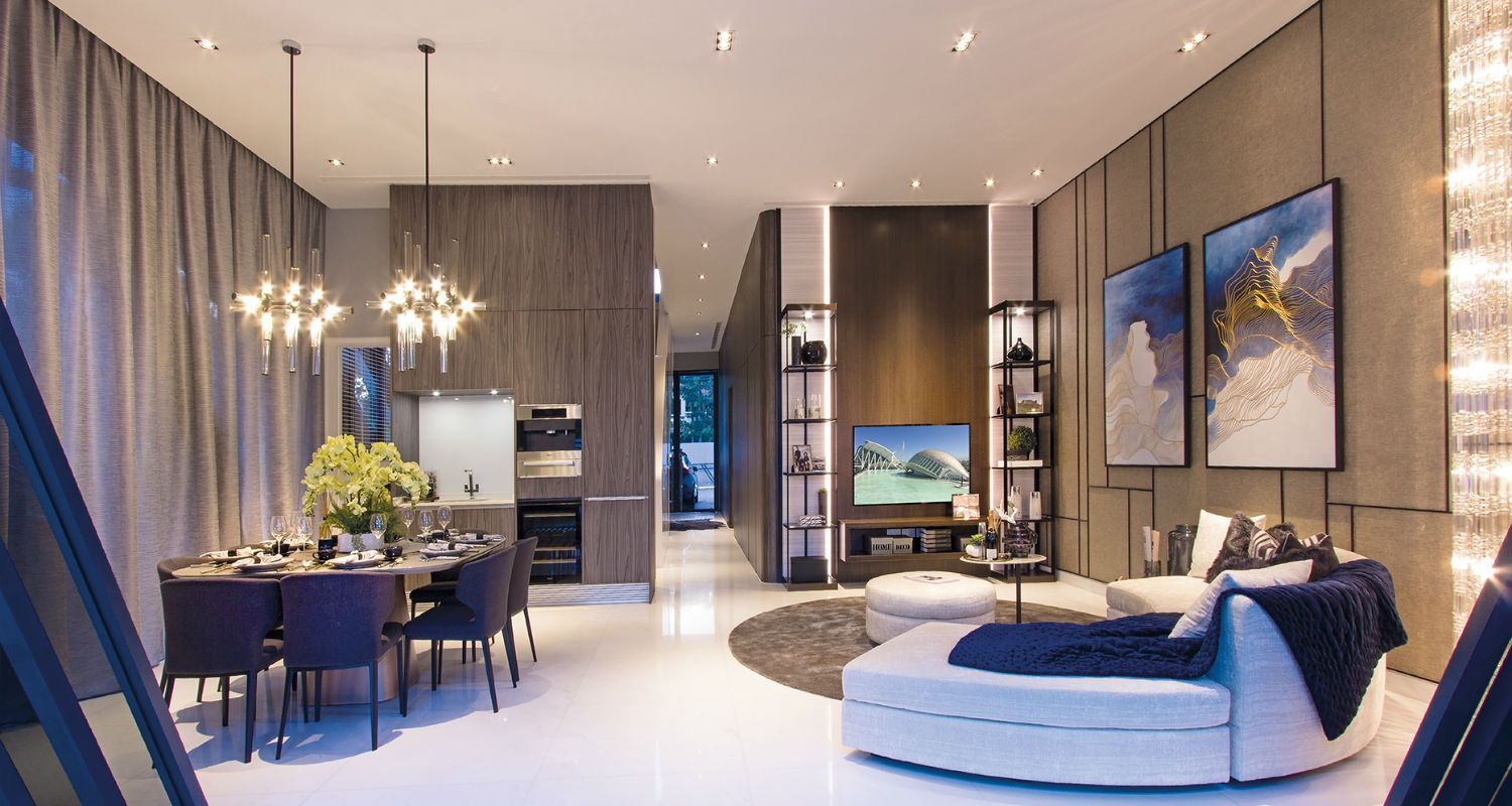The dining and living area of a villa, with interiors designed by SuMisura