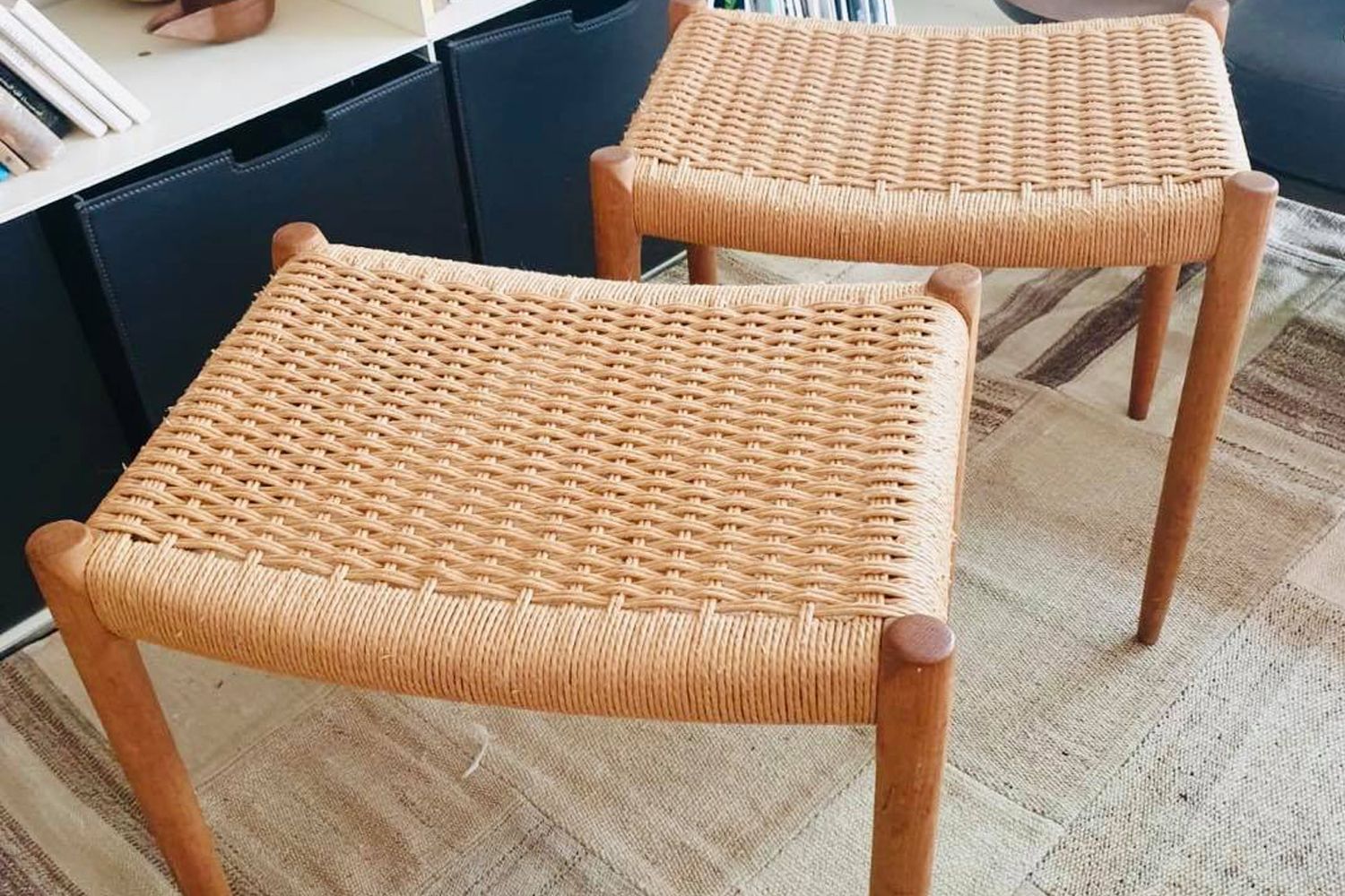 Original 1960s Denmark teak papercord stools by Niels O. Möller for J.L. Möller, from Lorgan's (Image: Lorgan's The Retro Store)