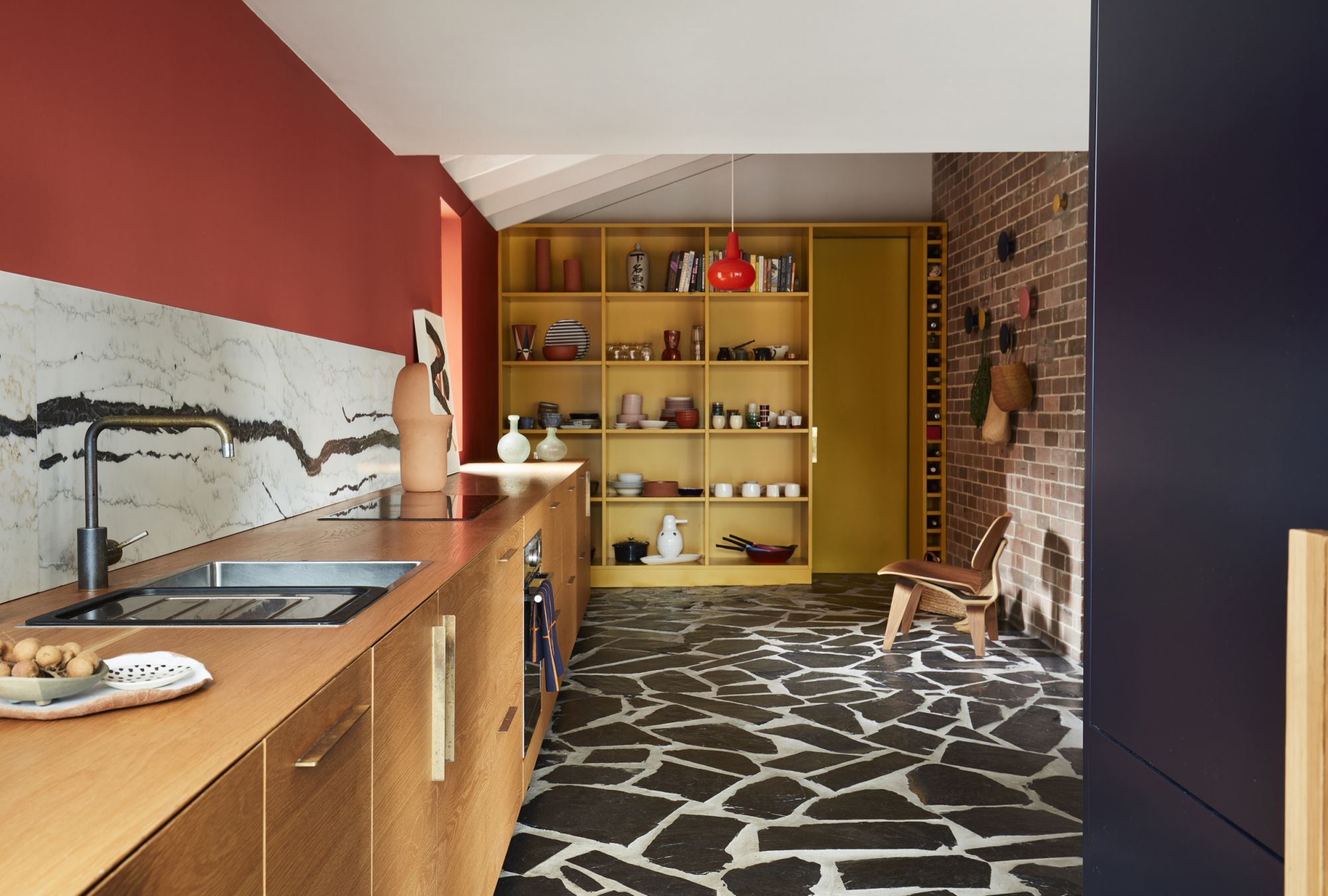This kitchen designed by YSG celebrates colour with the bright and cheerful cubicle display shelf (Image: Prue Ruscoe)