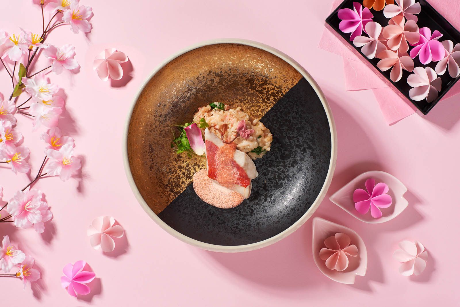 Sakura risotto with fava beans and sakura-ebi