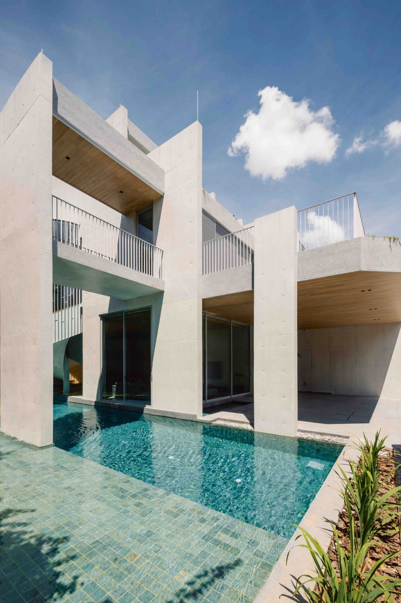 The outdoor pool area of the Cove House, designed by Ming Architects