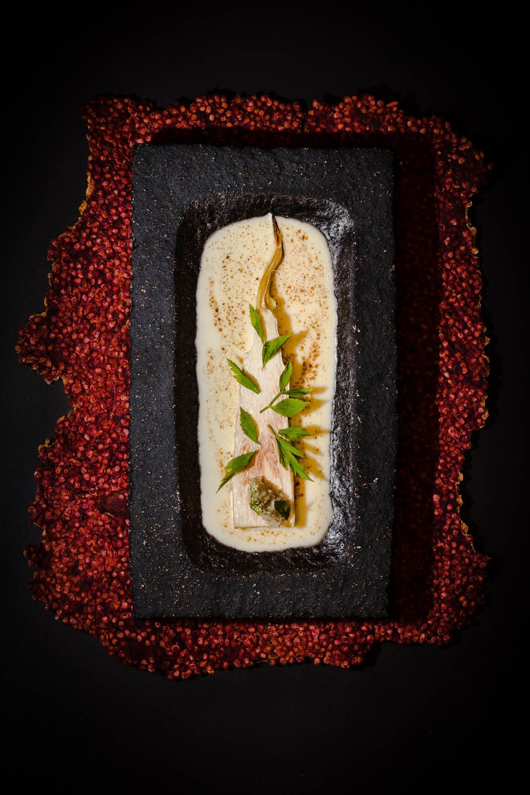 Nouri's steam roasted Makomotake, spiced buttermilk gratin, cultured cabbage (Photo: Robin Thang)