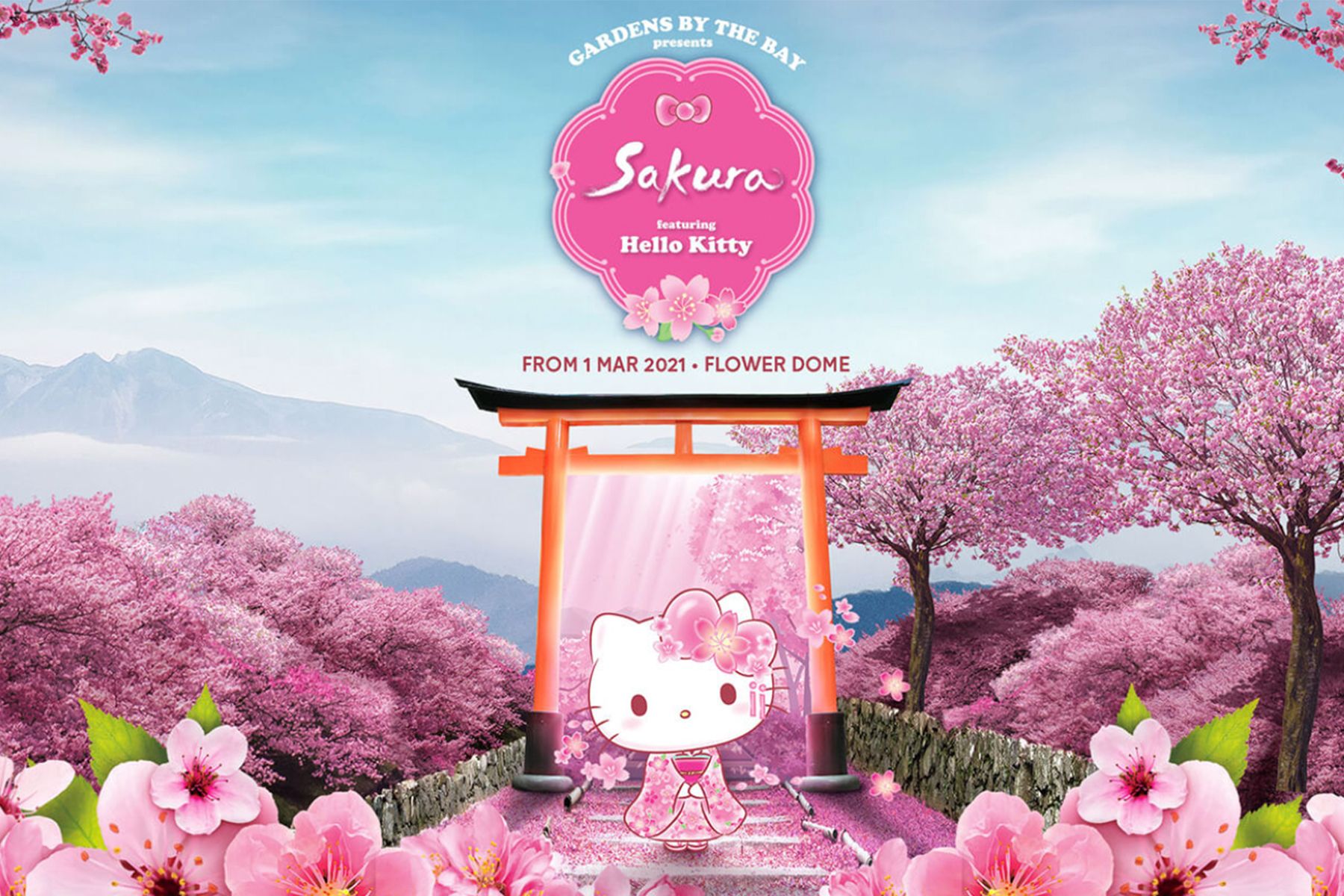 Sakura featuring Hello Kitty at Gardens By The Bay (Image: Gardens By The Bay)