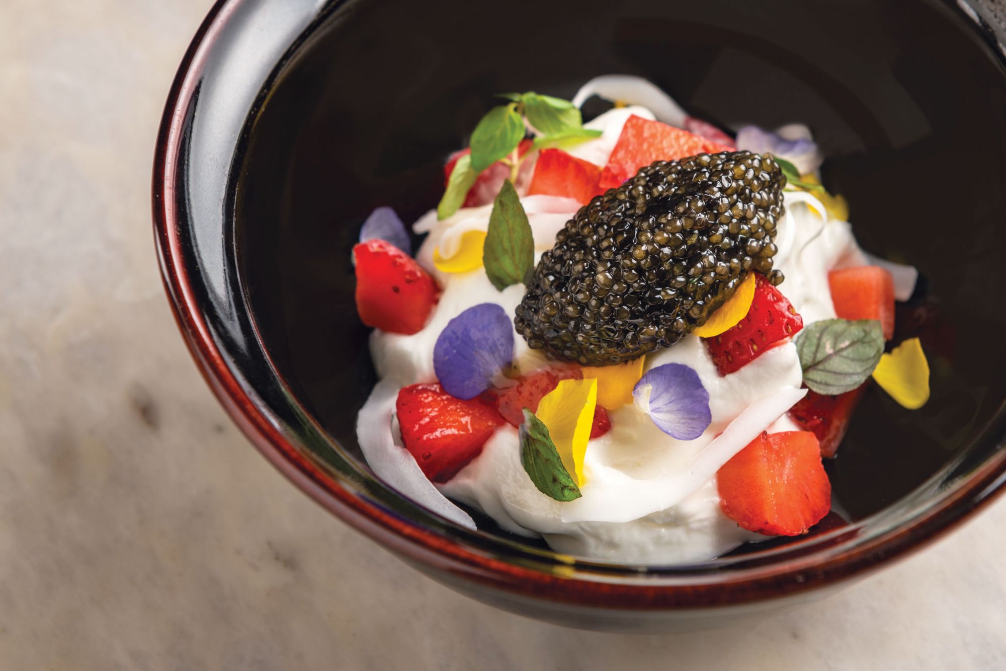 Valrhona chocolate dessert with local Dalat caviar from Ănăn