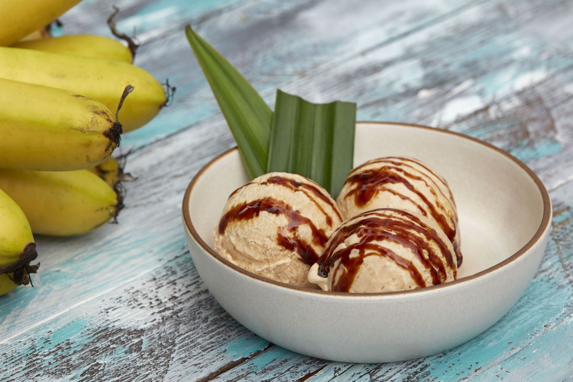 Roasted banana ice cream with gula melaka syrup