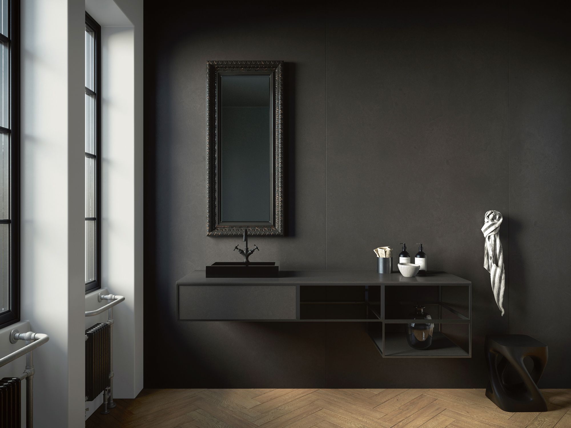 The Dekton Eter surface from Cosentino features a matte finish inspired by dark granite