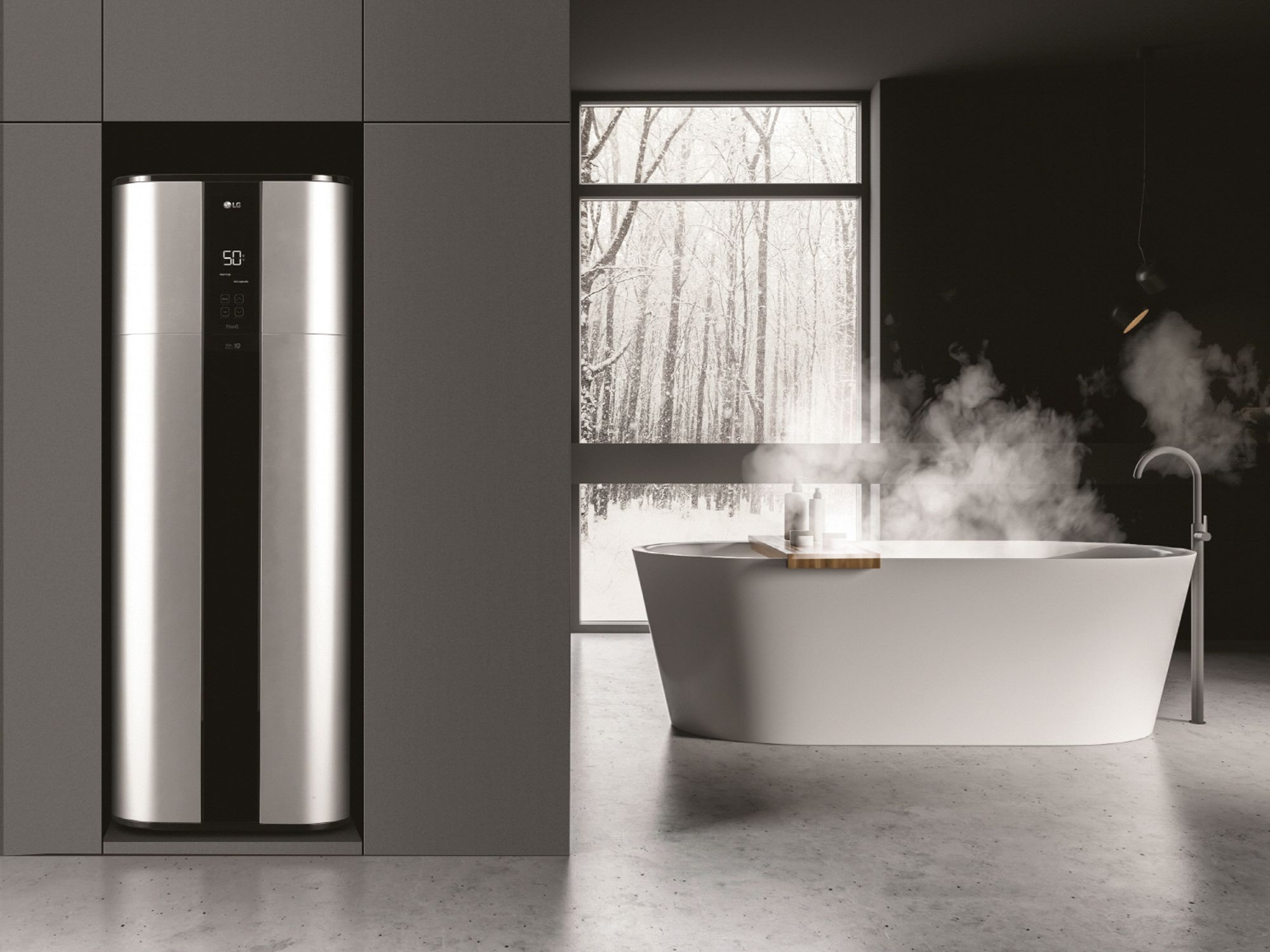 LG’s inverter heat pump water heater has Wi-Fi-enabled features that can be managed remotely via the LG ThinQ app