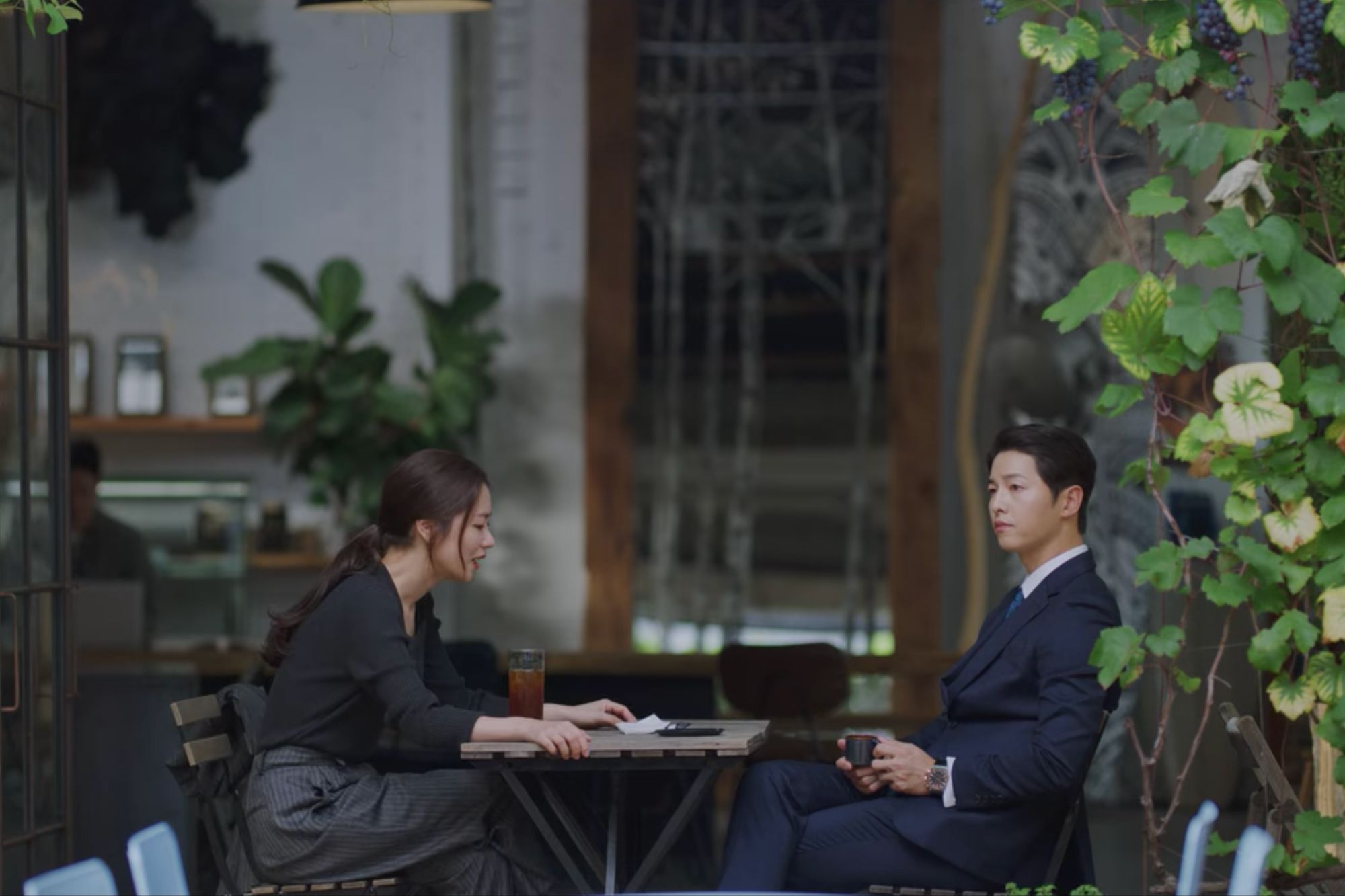 The late Hong's love for plants could also serve as a reason for Vincenzo's and Hong Cha-young's frequent trips to cafes featuring biophilic designs (Image: Netflix)
