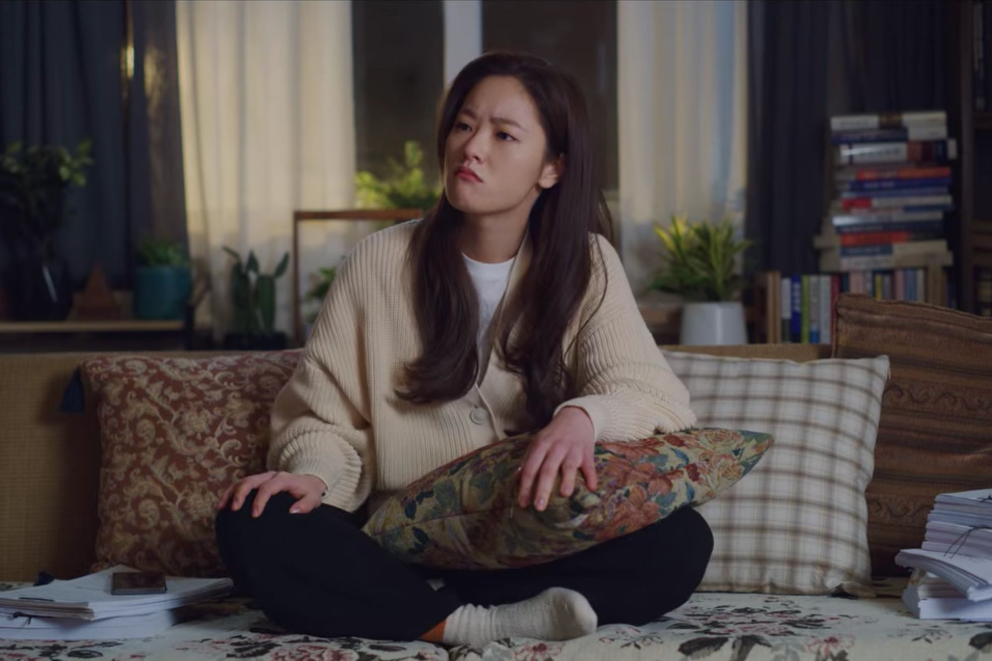 Hong Cha-young kept her father's beloved potted plants in the house, which adds a touch of greenery to the dark interior (Image: Netflix)