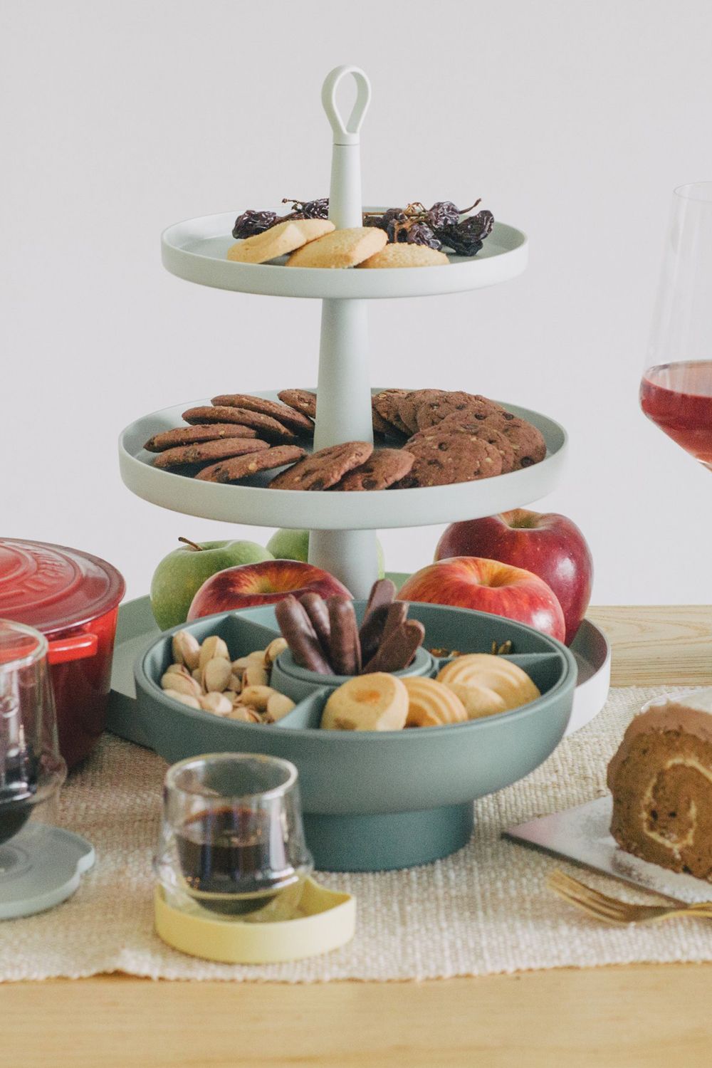 Available in three different colours, Tiers by Scene Shang can hold an assortment of treats Photo: Scene Shang