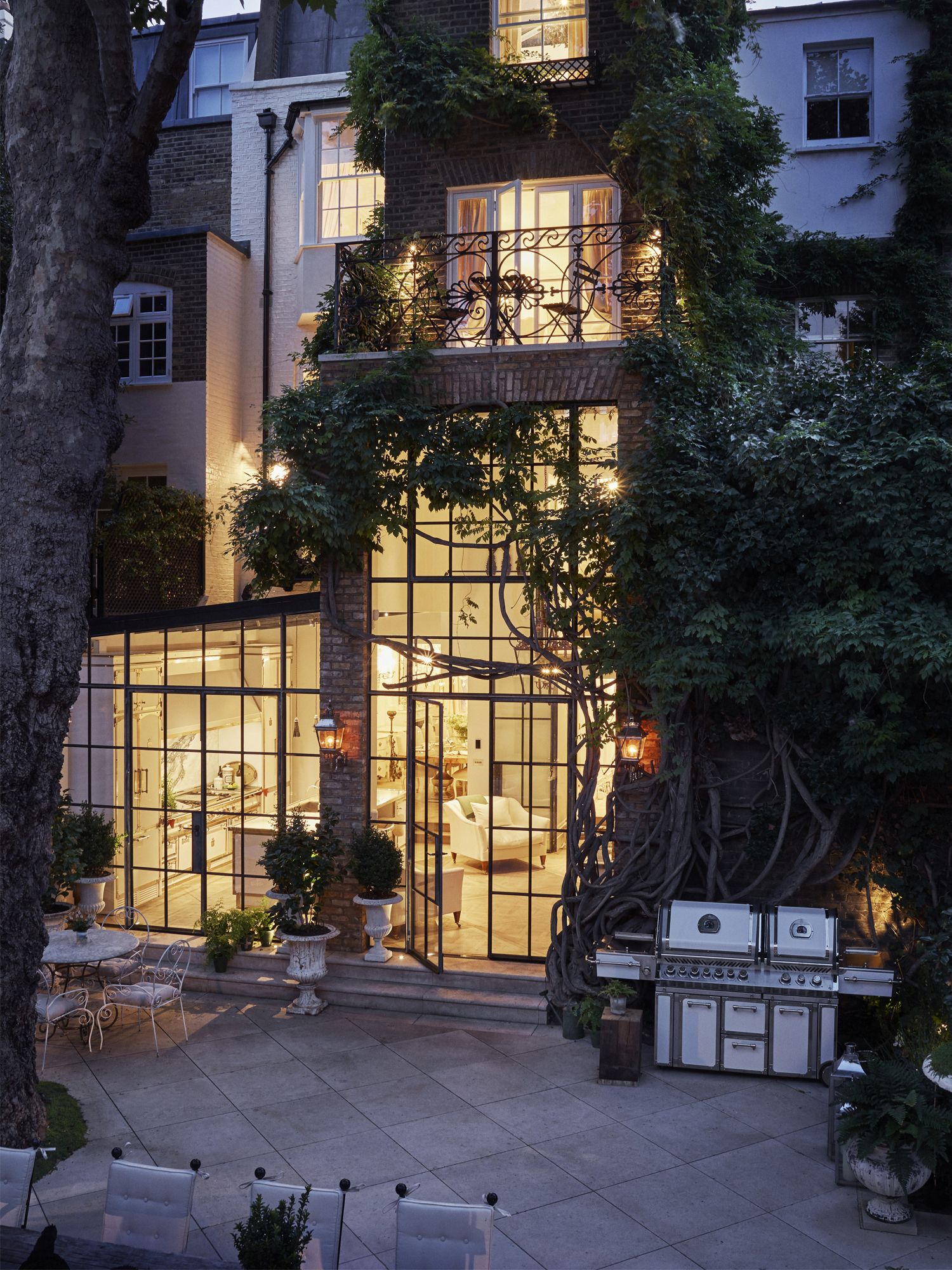 Timeless and chic, the crittall windows and doors look just as stunning at night