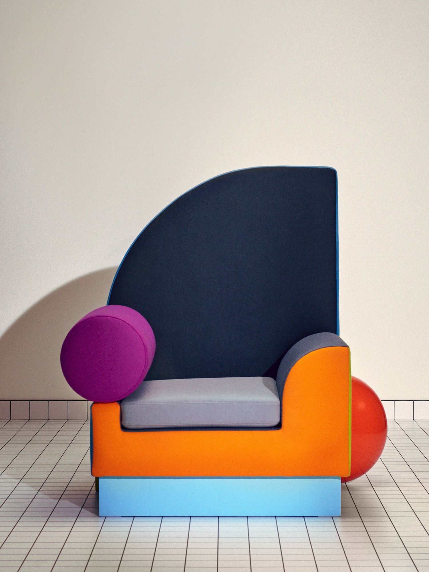 One of the most iconic pieces from the collective, the Bel Air chair by Peter Shire has an asymmetrical silhouette and contrasting colours. Made up of various geometric shapes, the playful chair remains popular to this day Photo: Courtesy of Saint Laurent