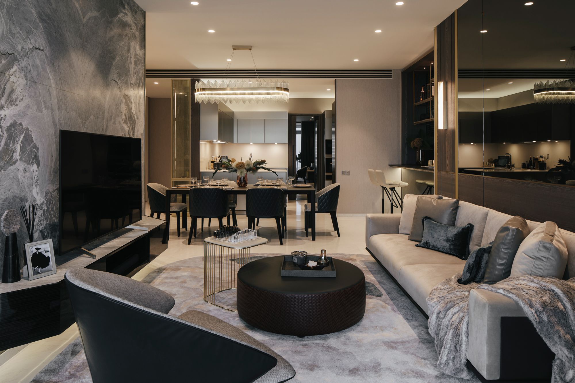 The Night unit features a varied mix of textures to create a visually arresting space