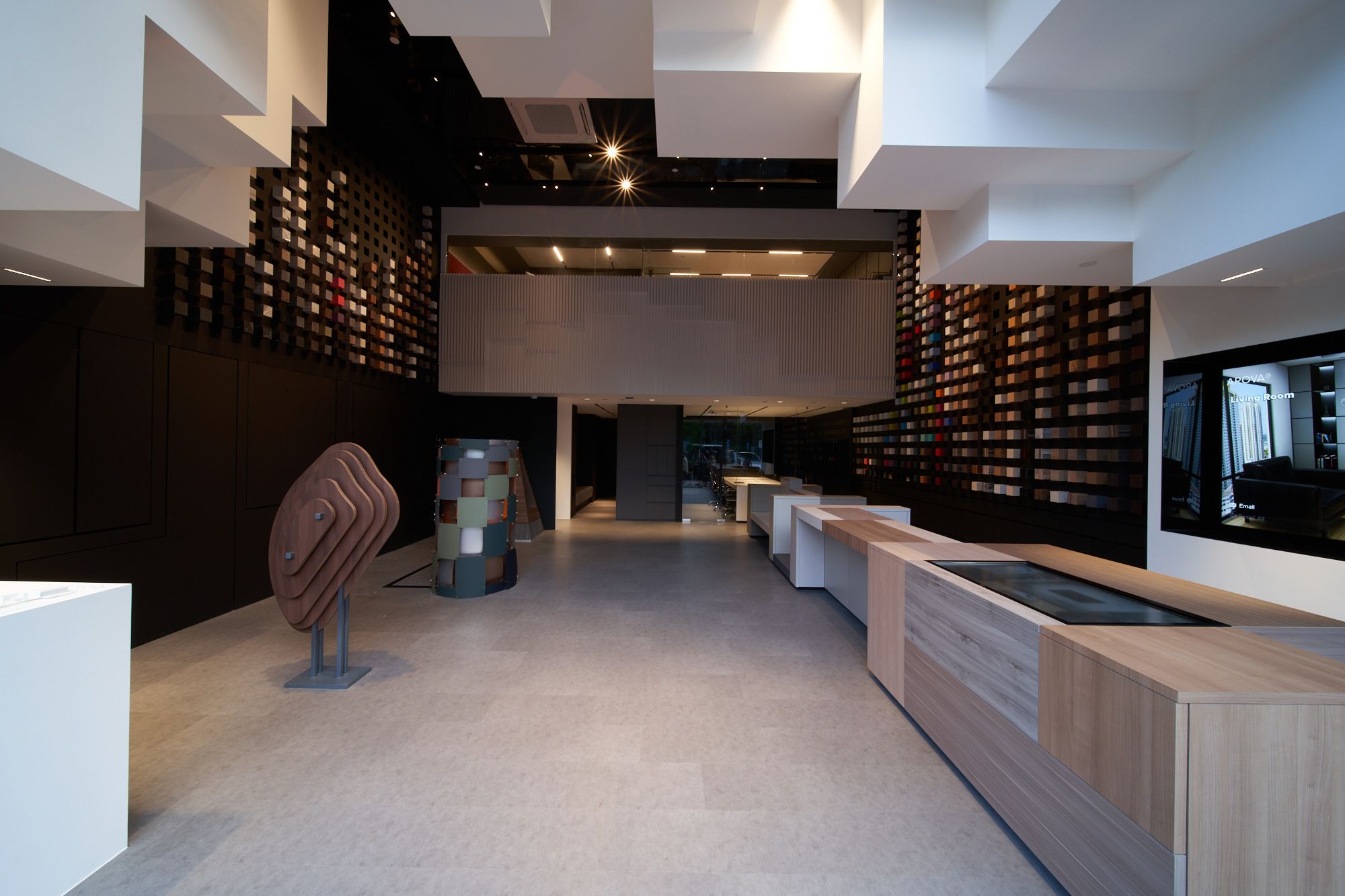 The main reception area of Arova's new showroom is a sight to behold Photography: Benny Loh / OStudio