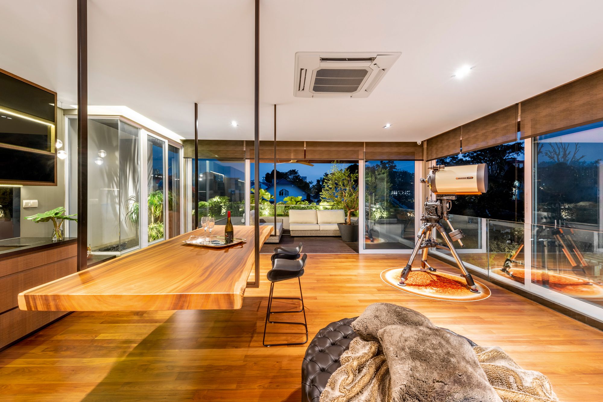 The attic is designed as the home’s entertainment zone
