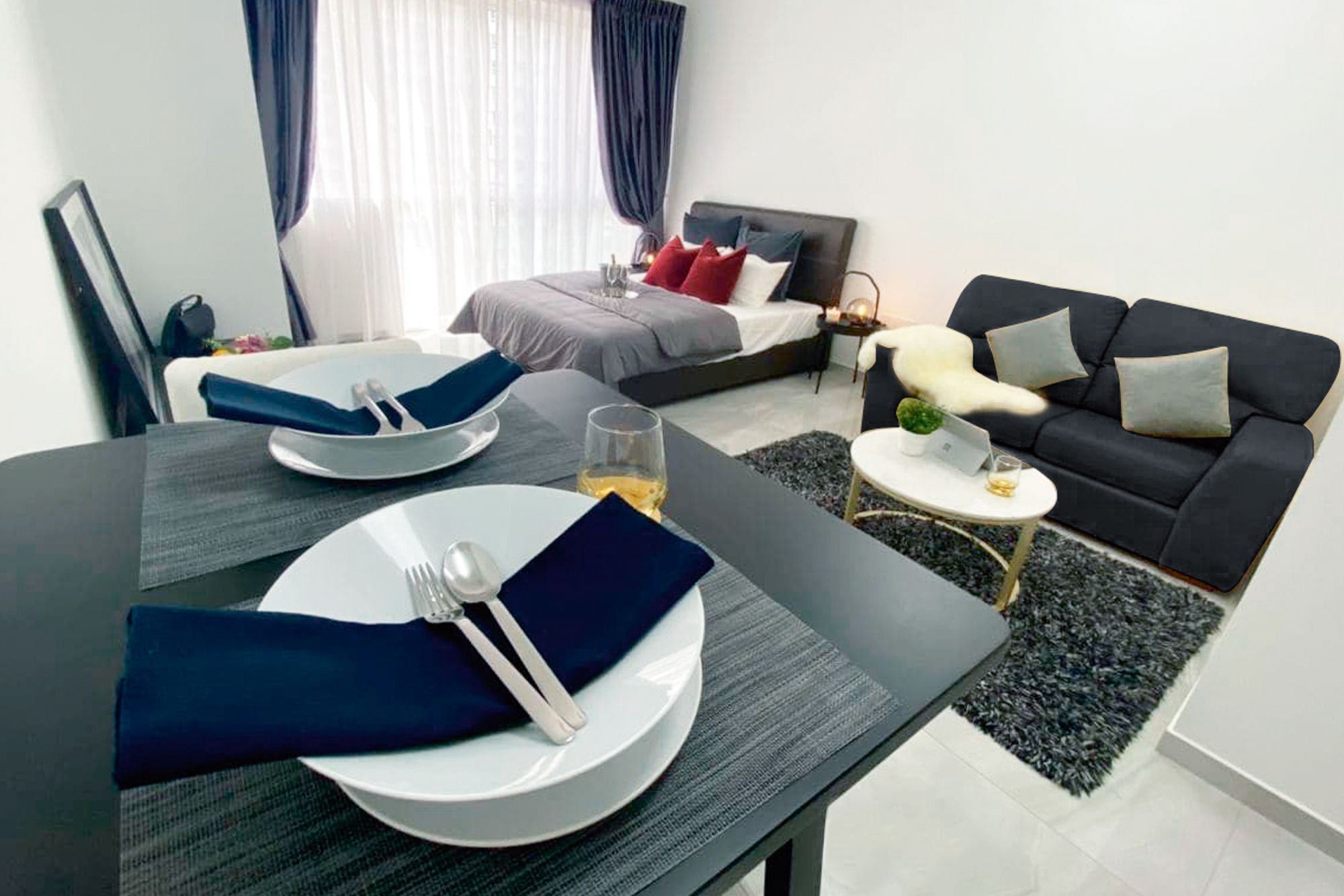 A bedroom staged by Crestbrick for a property the company is marketing in Singapore