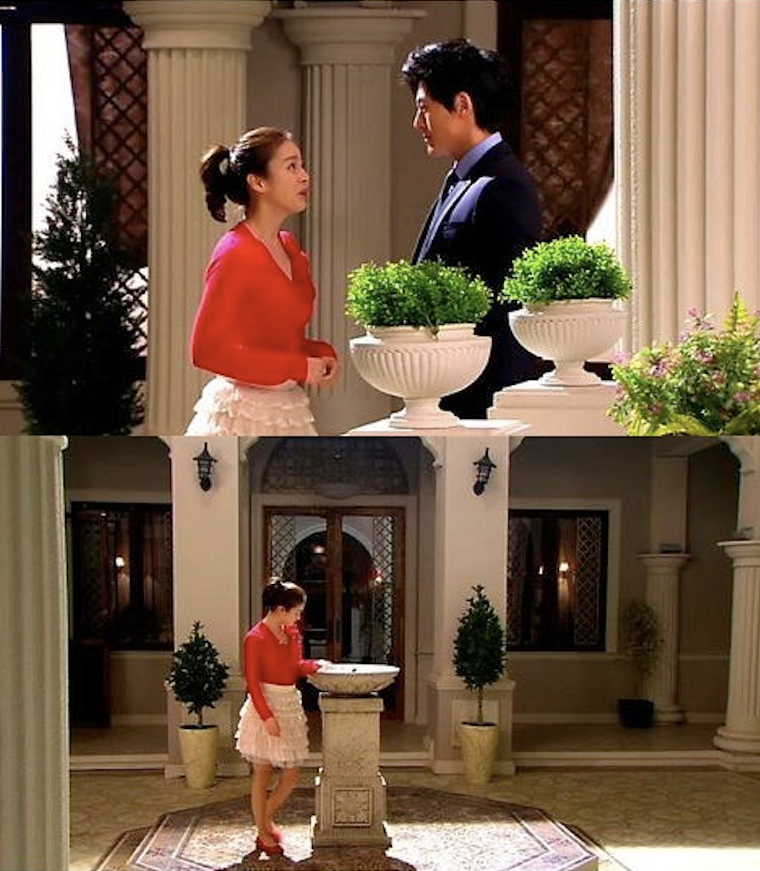 She nailed the modern princess look in this long-sleeved blouse and tiered mini skirt.  Photo: Han Cinema