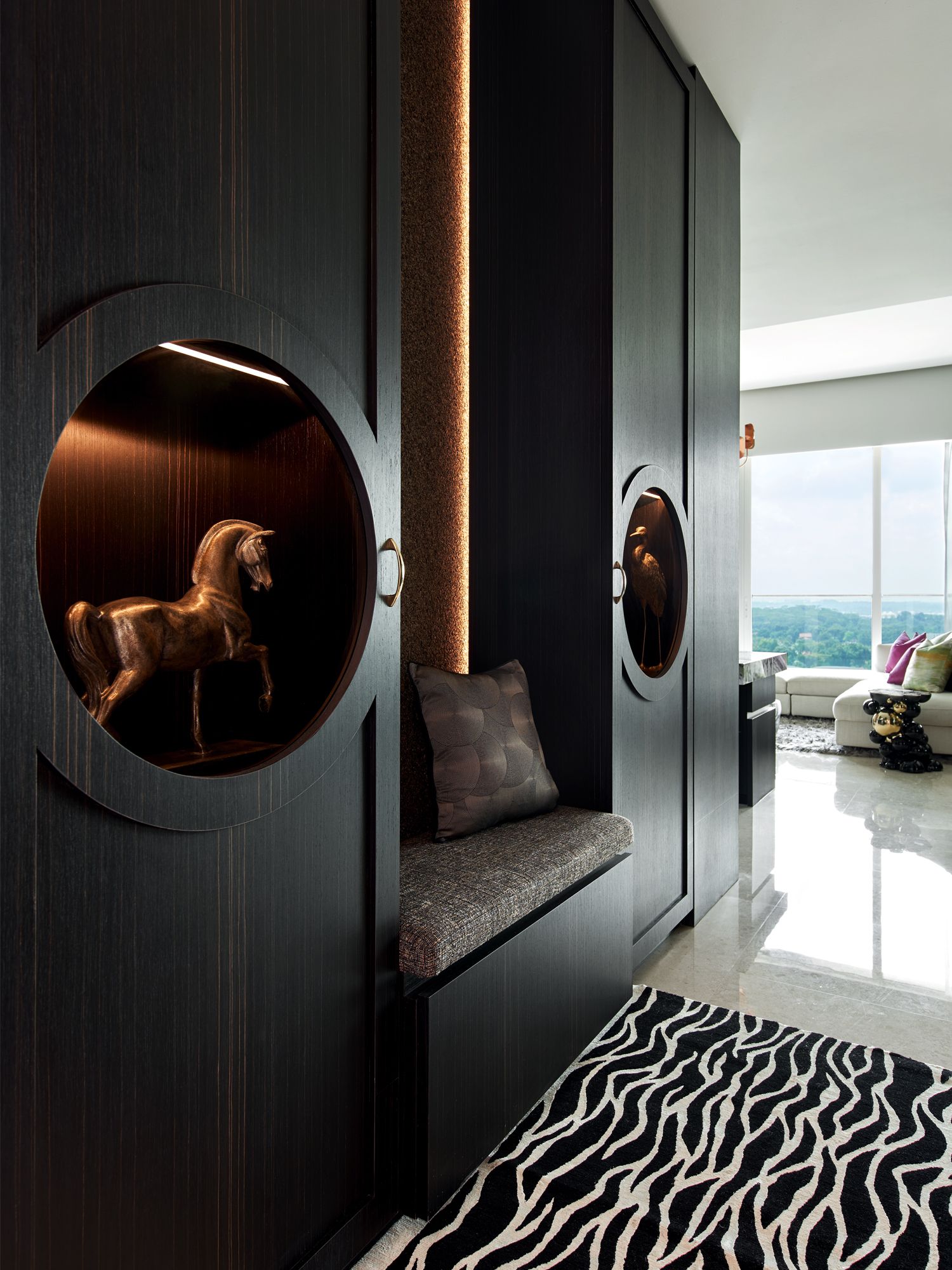 A pair of sculptures brings a graceful touch to the entrance
