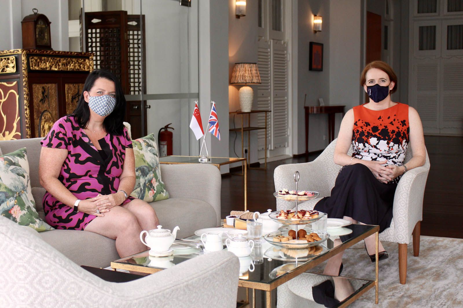 Her Excellency Kara Owen, right, and Charlotte Wilkinson, co-founder of Singapore Restaurant Rescue, left, having afternoon tea at Eden Hall