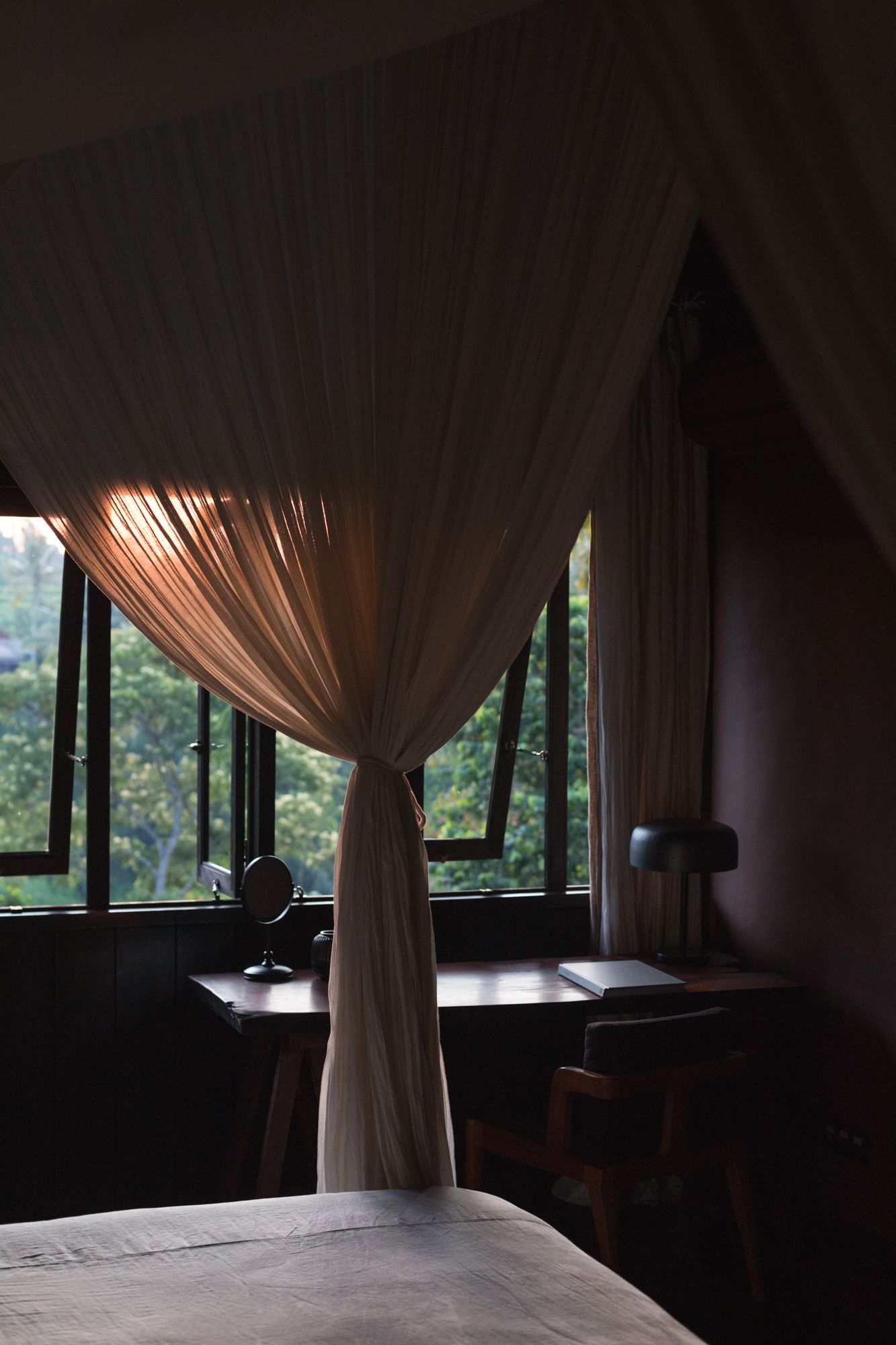 A quiet study area tucked away in the corner of the master bedroom offers the perfect view to the East