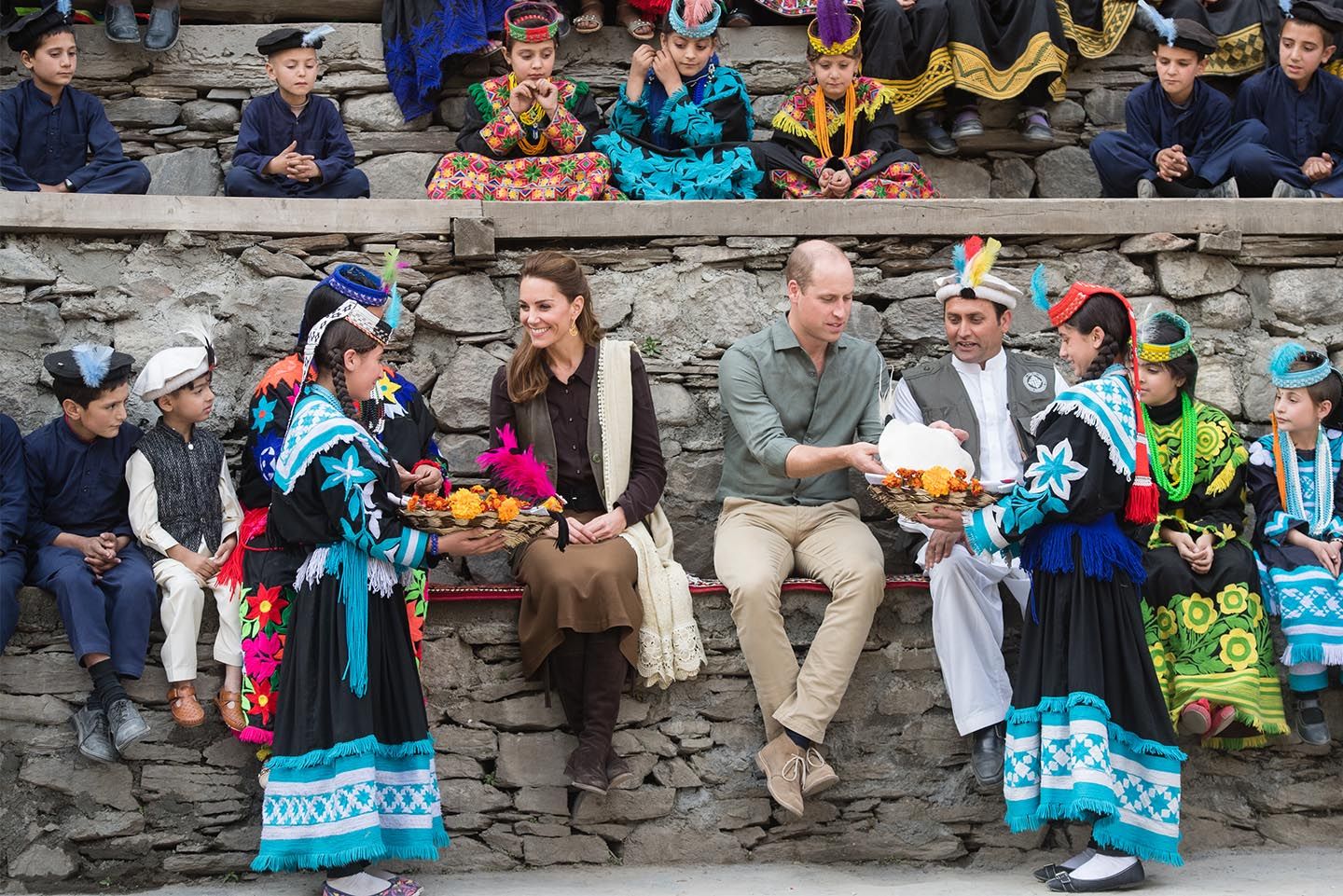 Prince William and Catherine, Duchess of Cambridge visit a settlement of the Kalash people, to learn more about their culture and unique heritage, on October 16, 2019 in Chitral, Pakistan. Photo: Samir Hussein - Pool/Getty Images