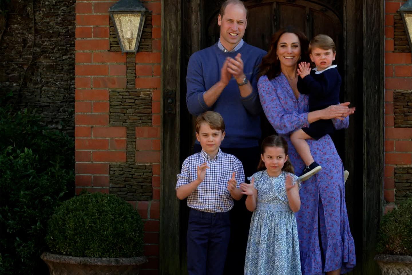 Prince William, Catherine, Prince George, Princess Charlotte and Prince Louis clap for NHS carers as part of the BBC Children In Need and Comic Relief 'Big Night In at London. The 'Big Night In' brings the nation an evening of unforgettable entertainment while raising money for and paying tribute to those on the front line fighting Covid-19 and all the unsung heroes supporting their communities. Photo: Comic Relief/BBC Children in Need/Comic Relief via Getty Images