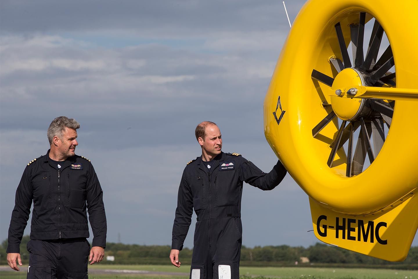 Prince William prepares for his final shift with Cpt Dave Kelly of the East Anglian Air Ambulance based out of Marshall Airport. Photo: Heathcliff O'Malley - WPA Pool/Getty Images