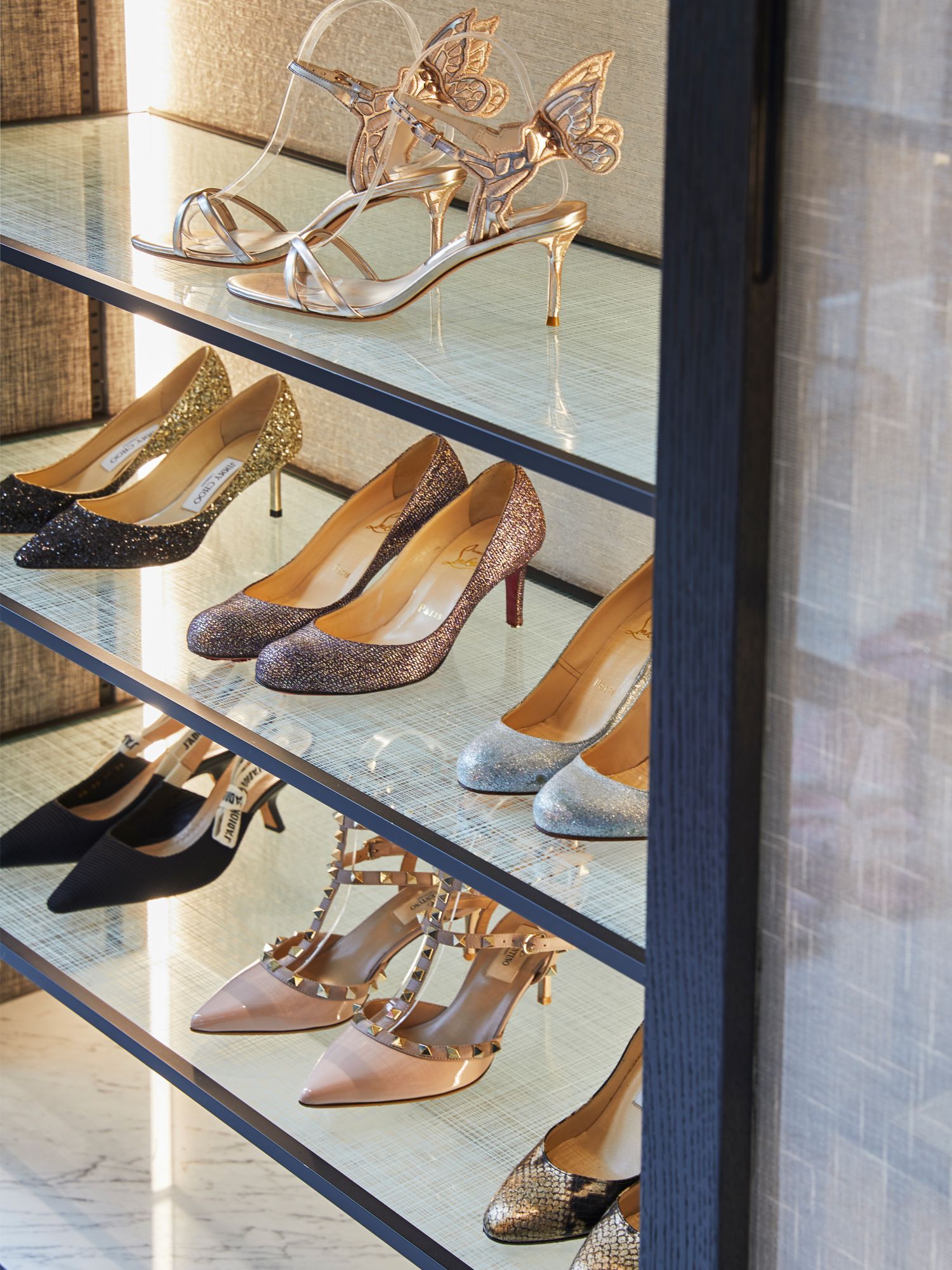 Each individual shelf is designed to host an array of footwear options
