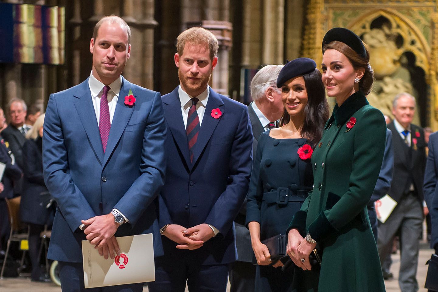 Prince William, Catherine, Prince Harry and Meghan attend a service marking the centenary of WW1 armistice at Westminster Abbey. (Photo: Paul Grover- WPA Pool/Getty Images)