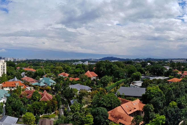 The view of the Leedon Park-Belmont Road GCB estate from the balcony of the living room (Photo: Samuel Isaac Chua/EdgeProp Singapore)