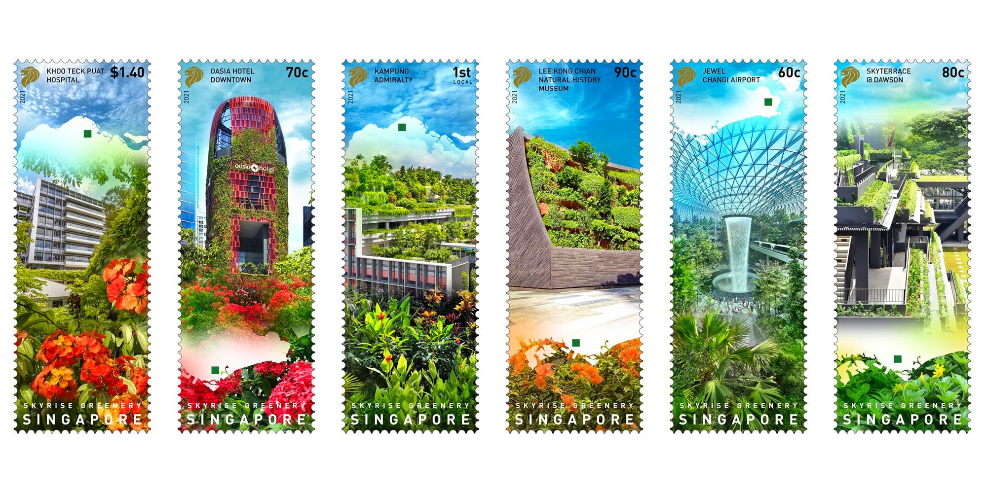 The commemorative set of stamps released by SingPost contains the tallest stamps ever in Singapore's history Image: Courtesy of SingPost