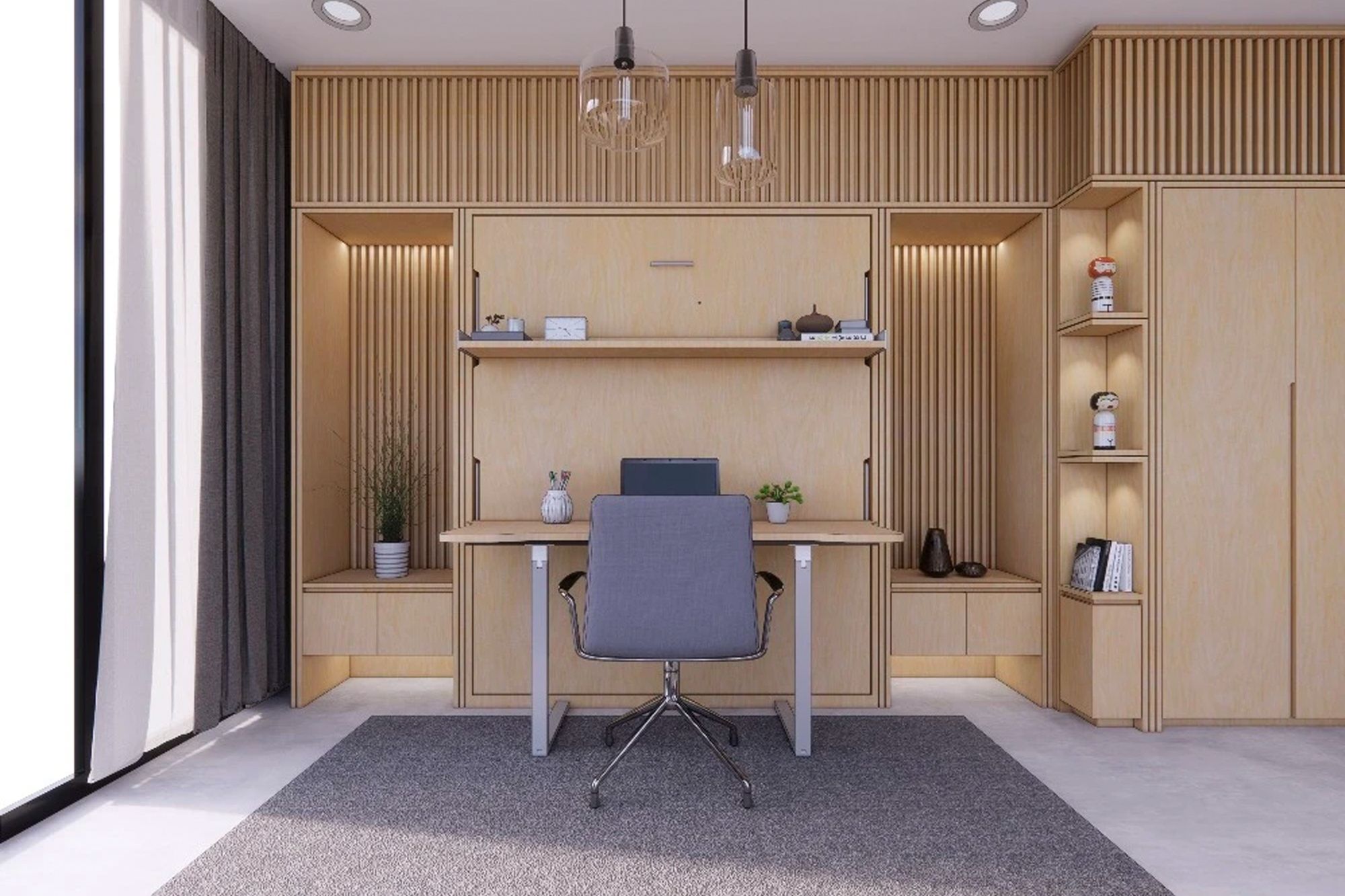 Tí Furniture Murphy wall bed with desk and shelving, from Tatler Homes Curates