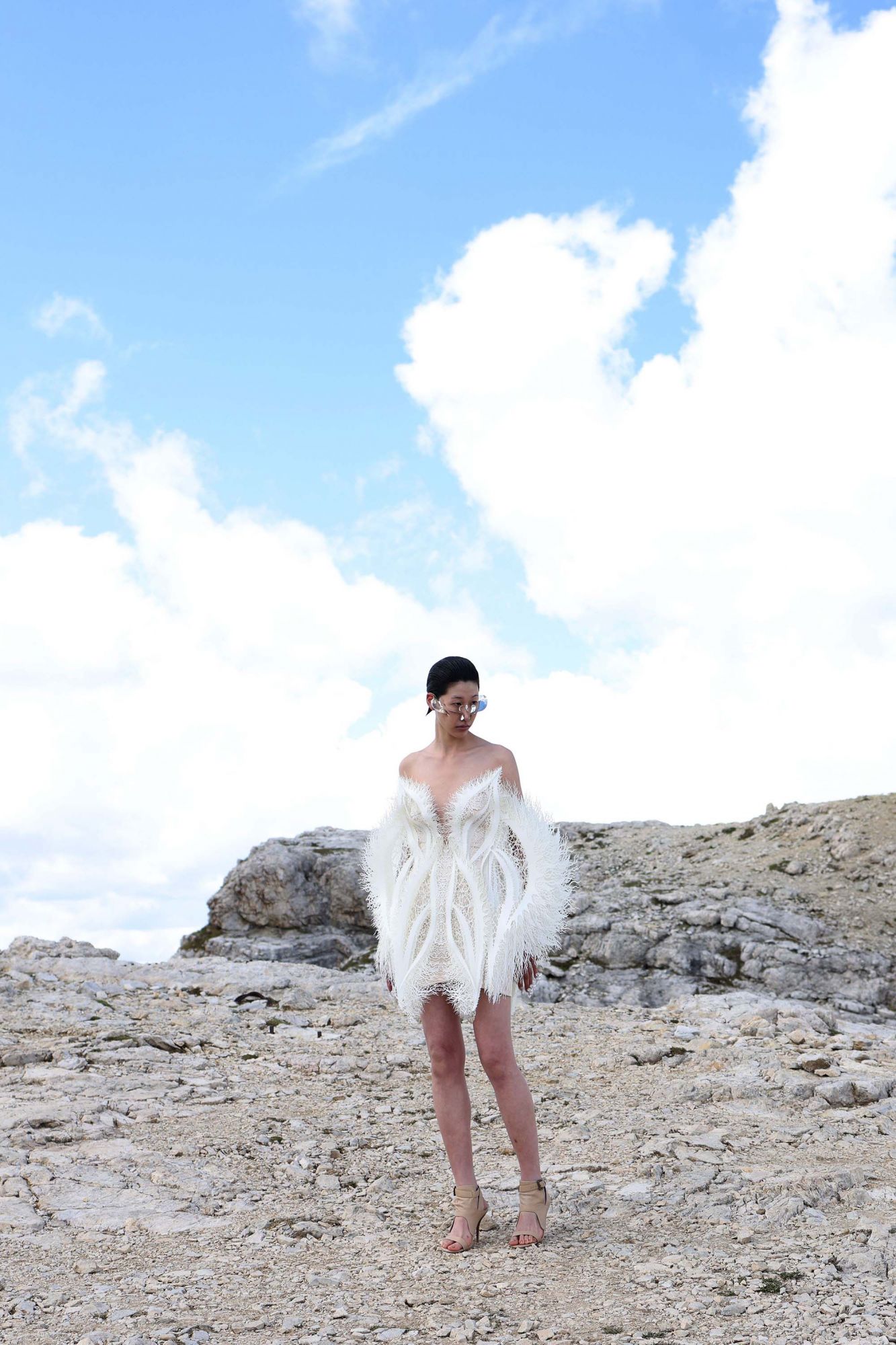 UNSPECIFIED, ITALY - JUNE 25: DOLOMITES, ITALY â JUNE 25: In this image released on July 5th, a model poses during Iris Van Herpen Haute Couture Fall/Winter 2021/2022 collection shooting as part of the Paris Fashion Week on June 25, 2021 in the Dolomites, Italy. (Photo by Vittorio Zunino Celotto/Getty Images) (Photo by Vittorio Zunino Celotto/Getty Images)
