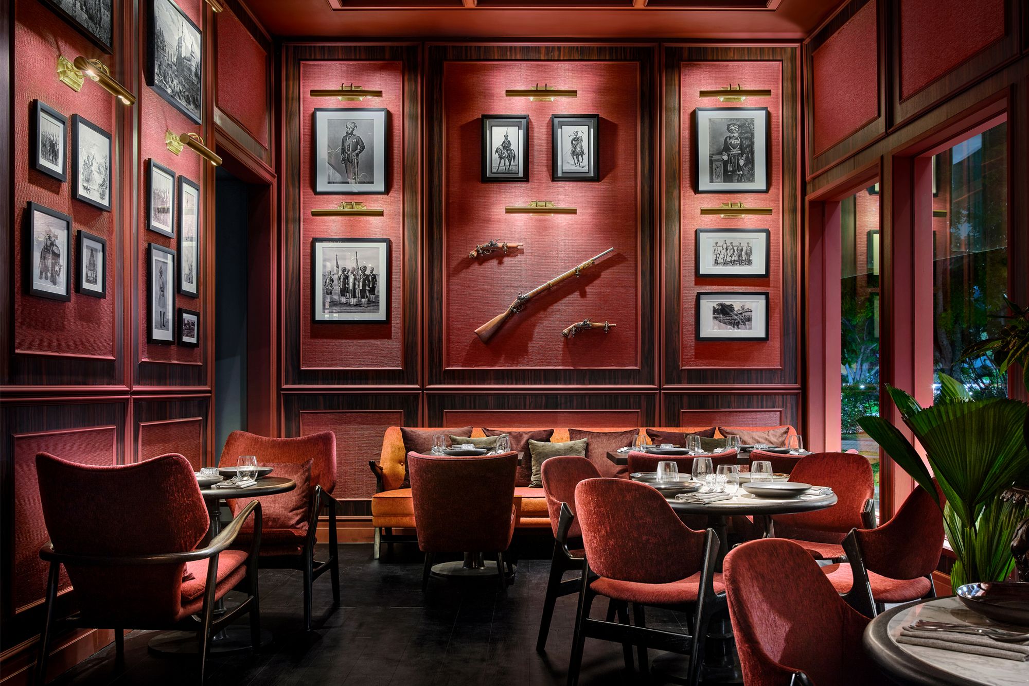 Situated at the entrance area, the Officer's Club is luxe and welcoming with the use of rich reds Photo: Courtesy of Firangi Superstar