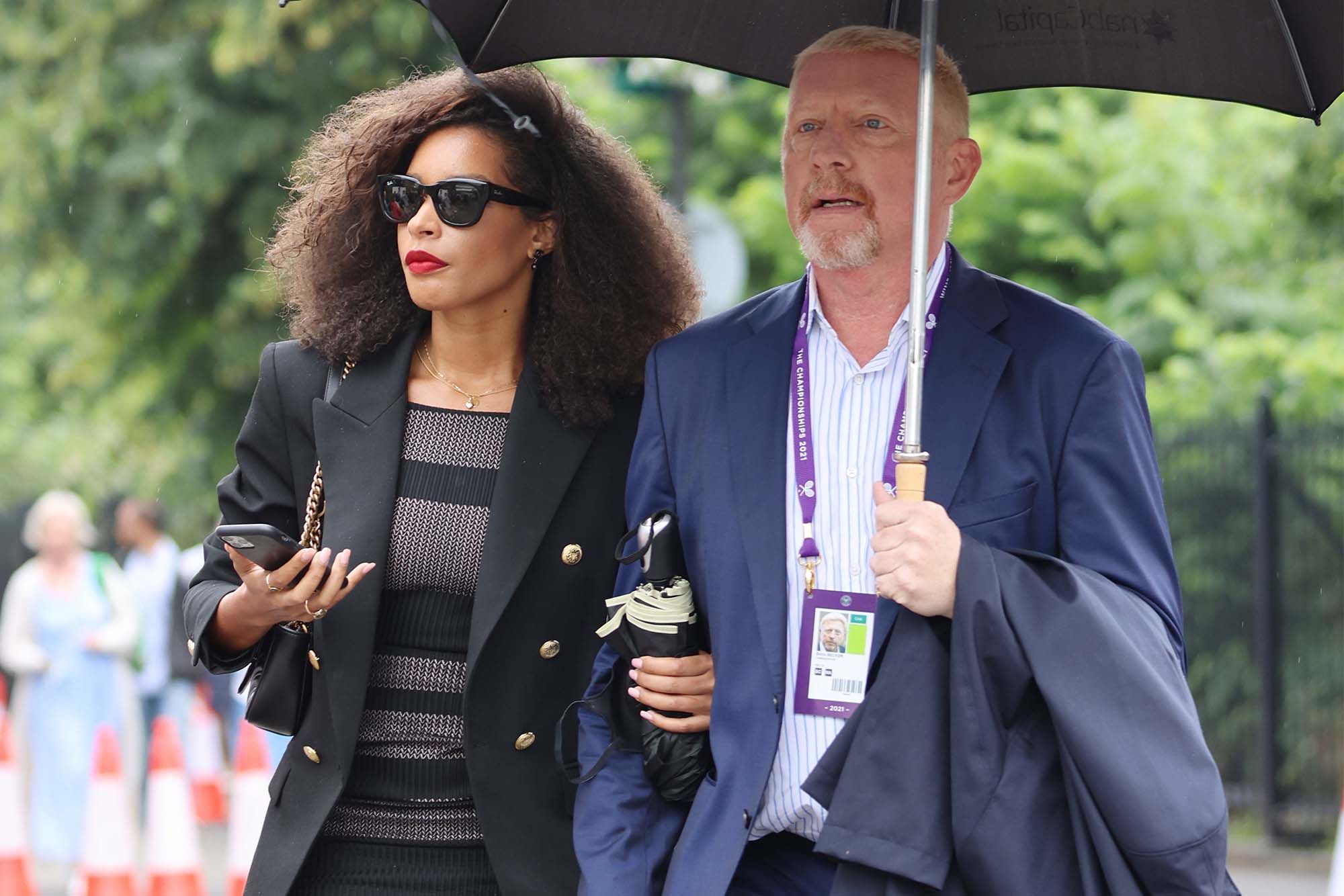 Boris Becker and girlfriend Lilian De Carvalho Monteiro seen outside Wimbledon Tennis Championships 2021. (Photo: GC Images)