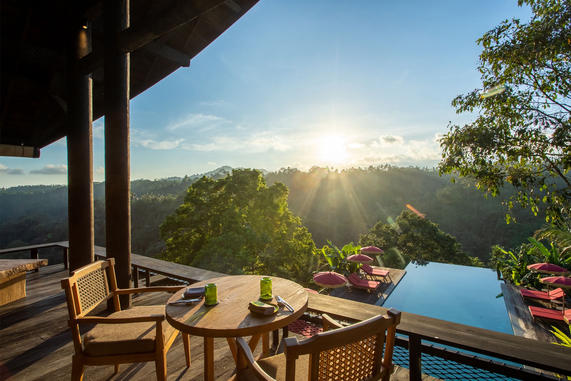 The communal kitchen and bar offers stunning views of the property Image: Courtesy of Banyan Tree Holdings